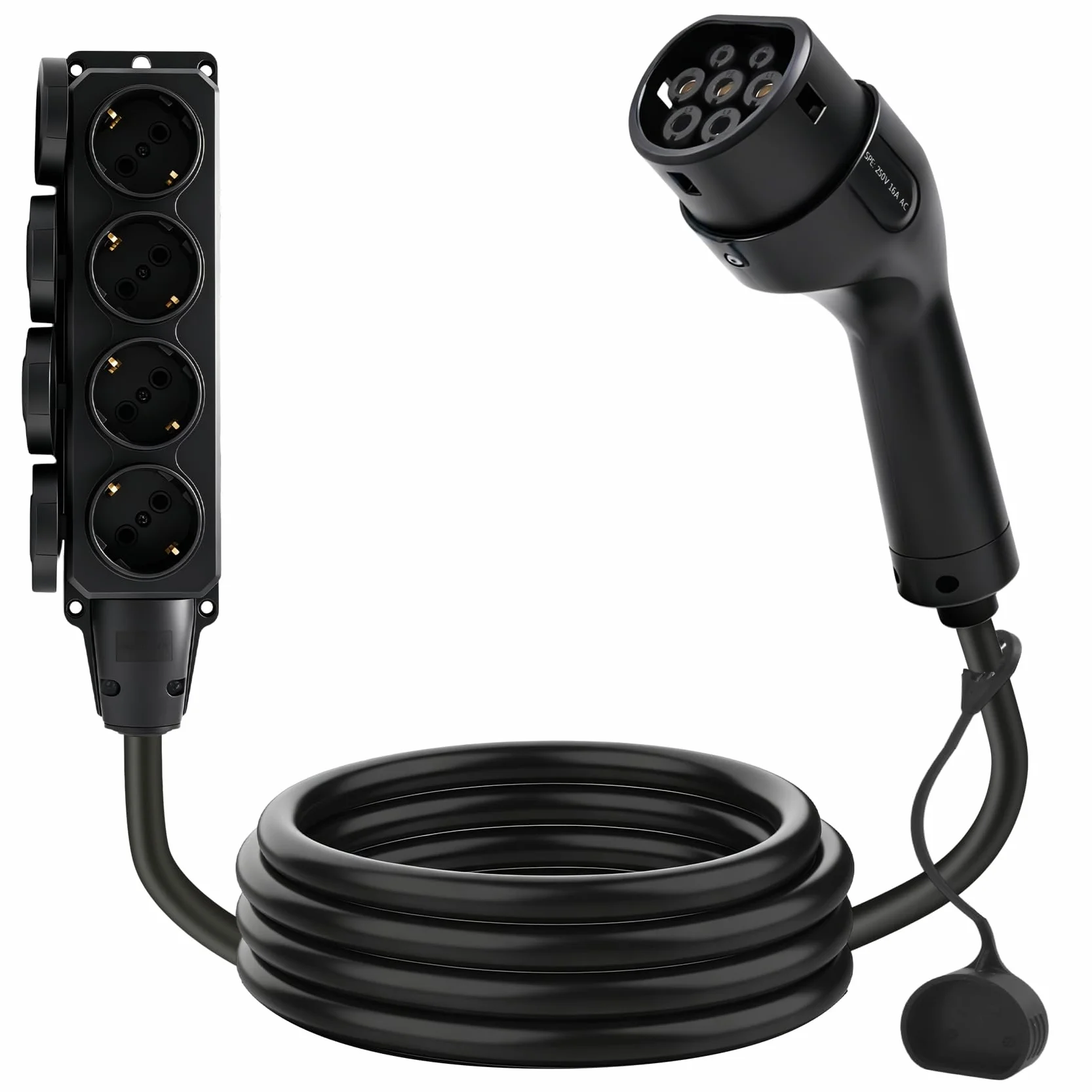 JULIK Adapter V2L do Omoda 5 EV, Jaecoo 7, EBRO S700, Tiggo 8 - Długość całkowita 3m, listwa zasilająca z 4 gniazdami, 3,5 kW 16 A pistolet wyładowczy typu 2 EV do gniazda Schuko, kemping, awaryjne