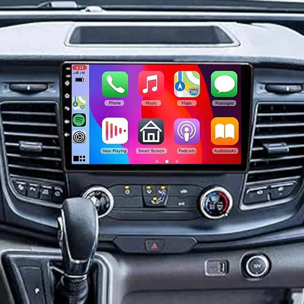 BYNYXI 9 cali 2 GB + 32 GB bezprzewodowy system Android, auto CarPlay, kompatybilny z Ford Transit Custom 2018-2023, Android 14, nawigacja GPS, podzielony ekran, WIFI, Bluetooth, radio samochodowe