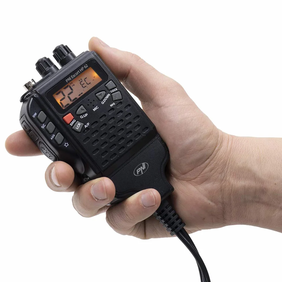 Zestaw stacji radiowej CB PNI Escort HP 62, ASQ, wzmocnienie RF i antena CB PNI ML70 z podstawą magnetyczną 145 mm w zestawie