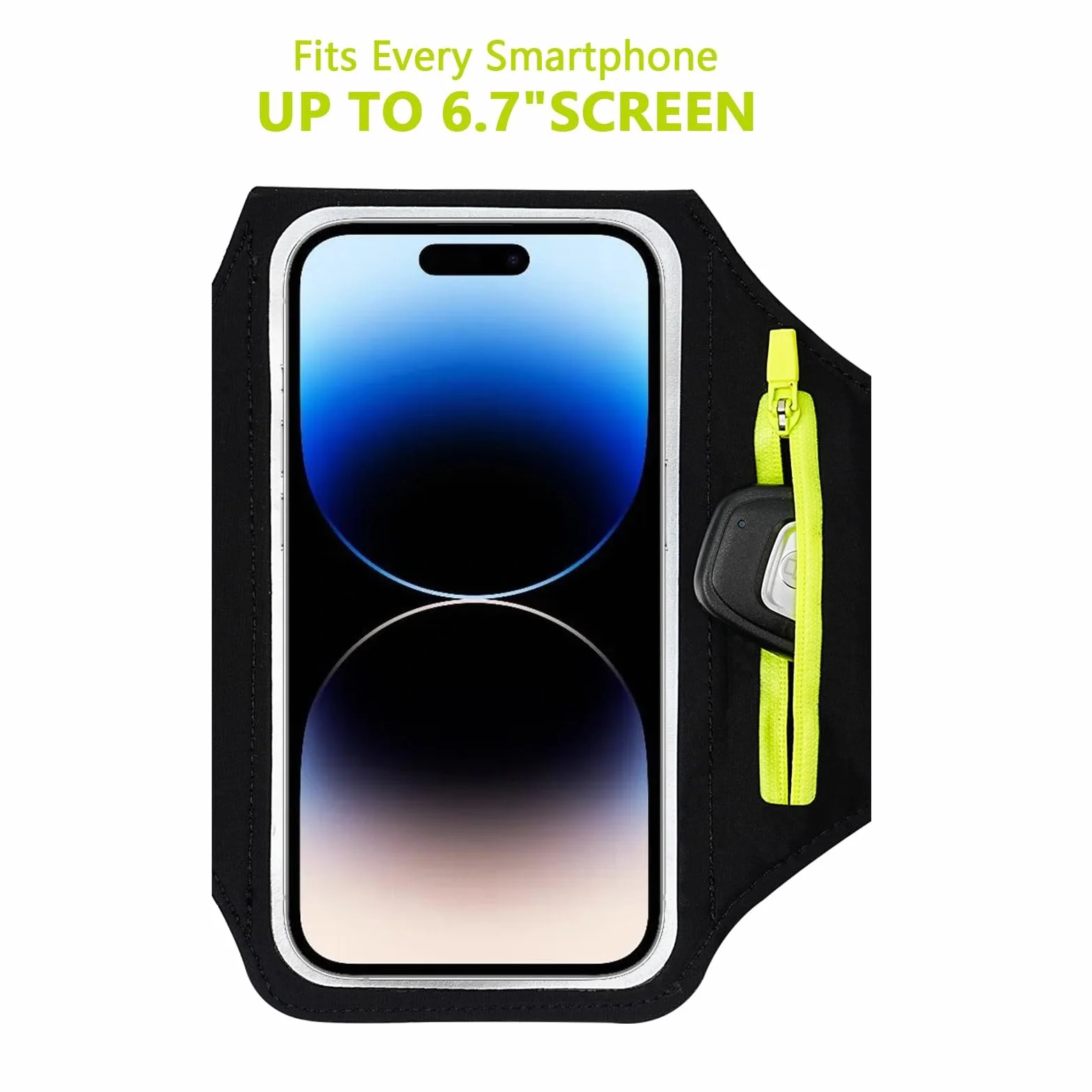 TRIXES Czarna opaska na ramię do biegania z torbą na słuchawki pasuje do iPhone 15 Pro Max/14 Pro/13 Pro Max/12/12 Pro/11/XR/XS/X/8 Plus do 6,7 cala