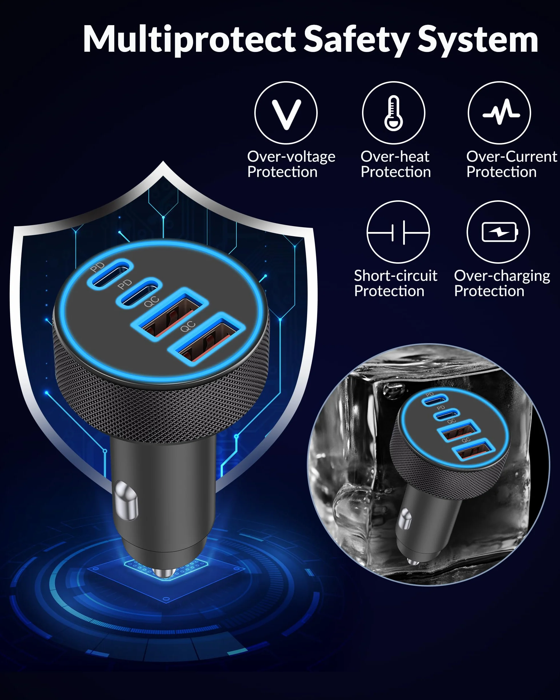 [2-pak] Ładowarka samochodowa USB C, 4 w 1 90 W szybkie ładowanie 4-portowe podwójne 45 W USBC i USB A ładowarka samochodowa Cargador Carro zapalniczka adapter do iPhone 16e 16 15 14 13 12 Pro Max