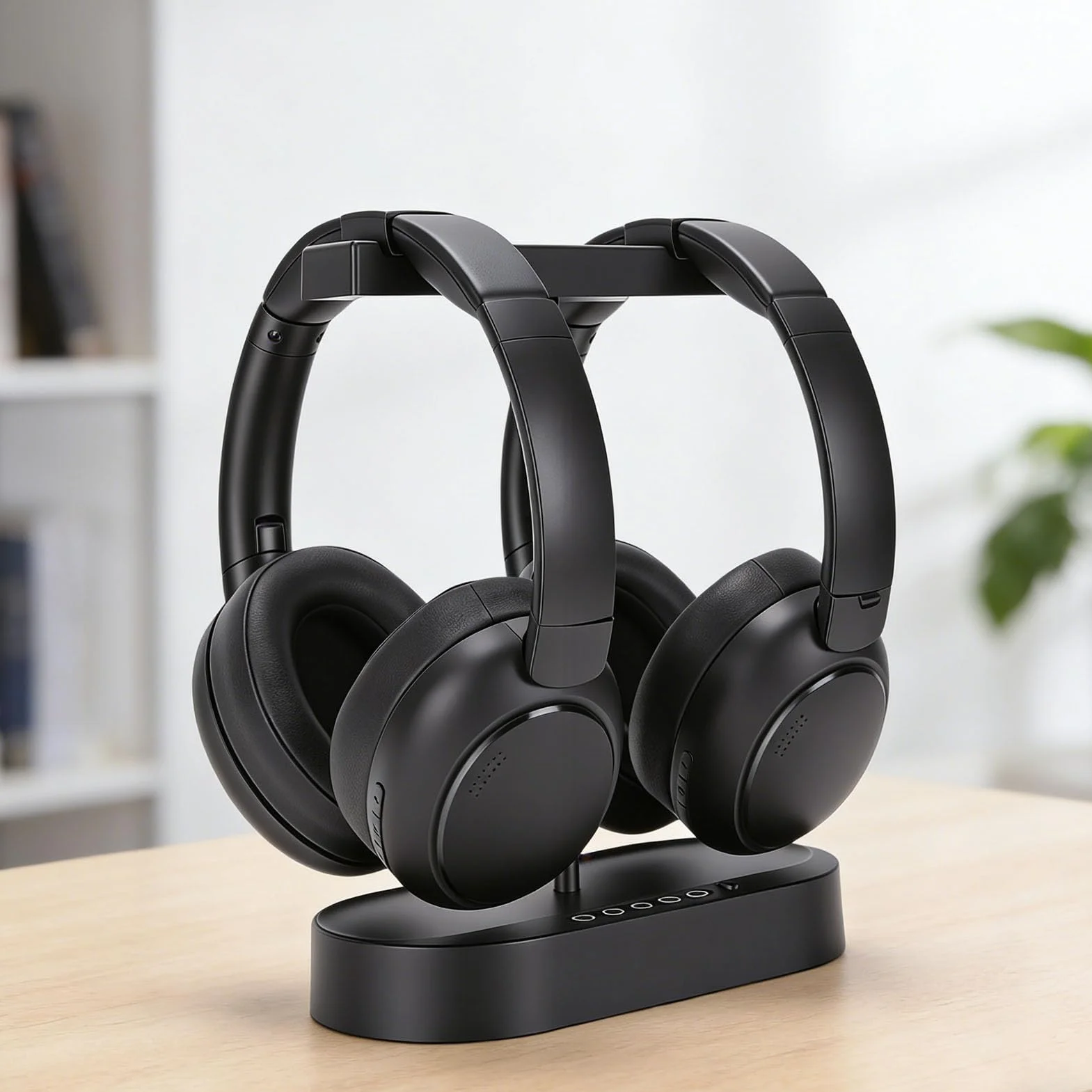 Jectse Podwójne Słuchawki Bezprzewodowe do Telewizora, 5.4 z podstawą ładującą Nadajnik Czysty Głos Niskie Opóźnienia Stereo HiFi Wygodne Nauszniki dla Seniorów