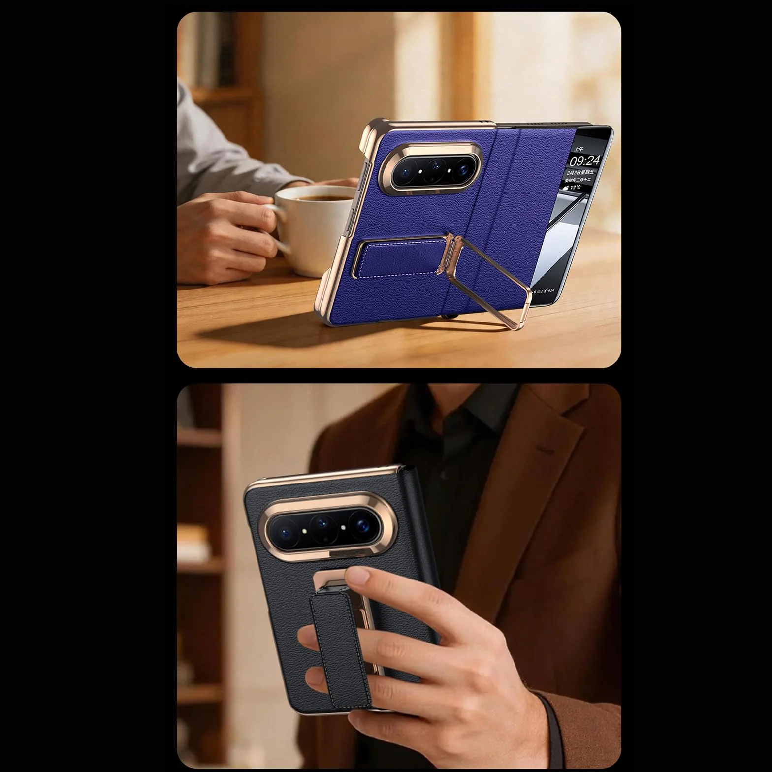 Etui z klapką do Huawei Pura X Max, etui z prawdziwej skóry z okienkiem, stojakiem, etui ochronne, niebieskie, Pura X Max