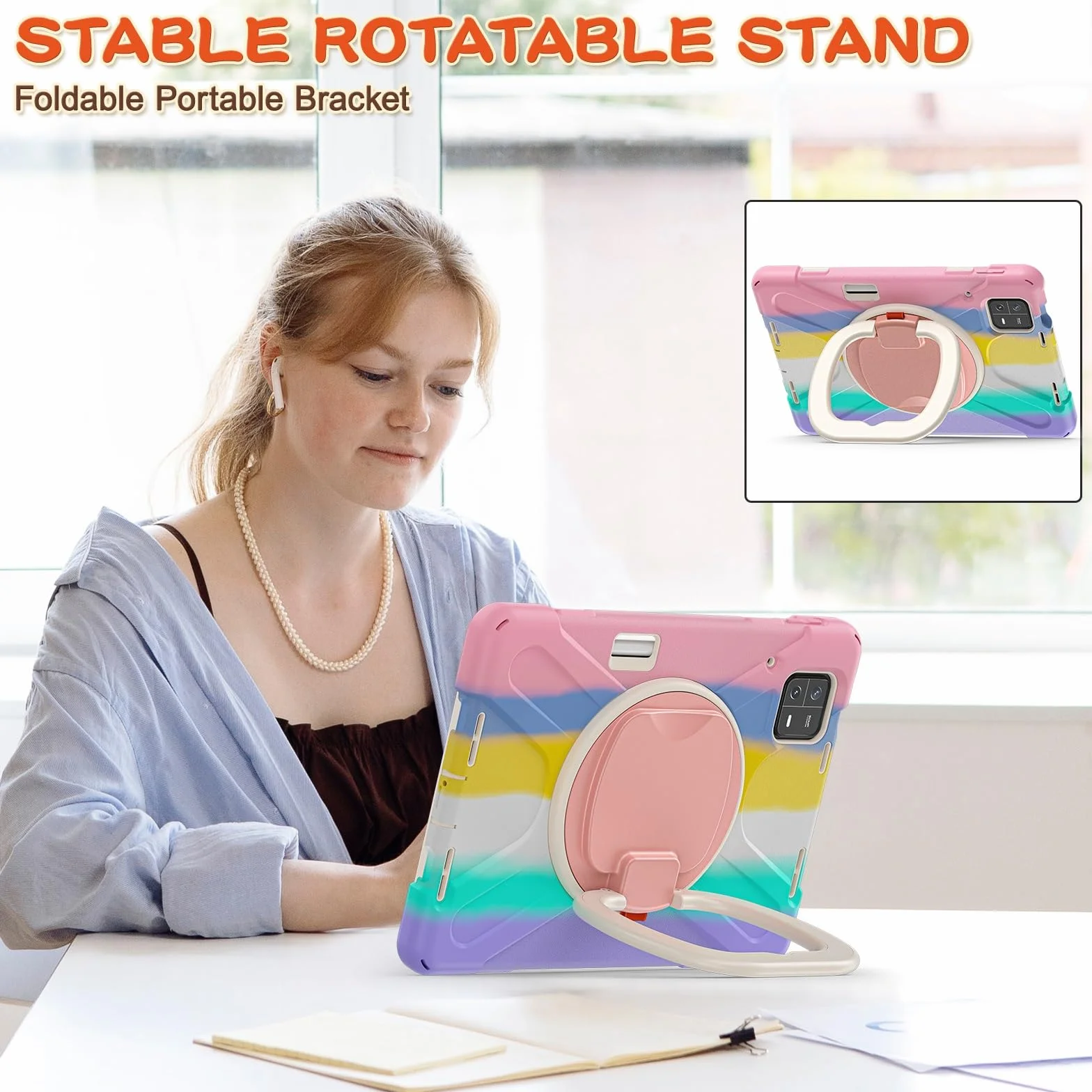 Etui na Xiaomi Pad 6/Pad 6 Pro 11 cali 2023, odporne na wstrząsy, solidne etui z obrotową podpórką o 360 stopni, pasek na rękę/ramię, wytrzymałe etui (różowe c)