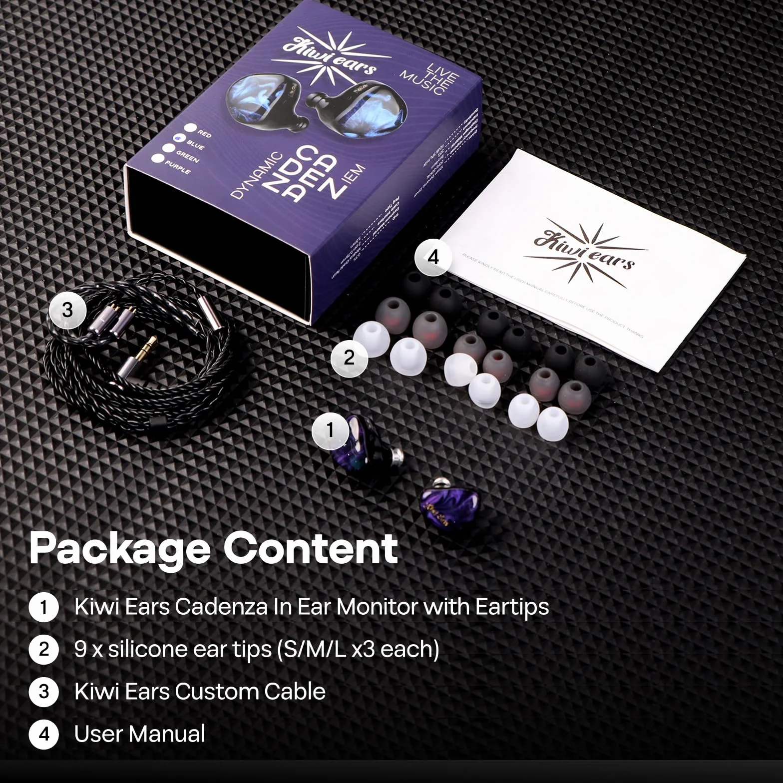 Kiwi Ears Cadenza w monitorze usznym, 10 mm beryllium Dynamic Driver IEM, przewodowe słuchawki HiFi Studio z wnęką drukowaną 3D, odłączany 2-pinowy kabel IEM 3,5 mm dla audiofilów
