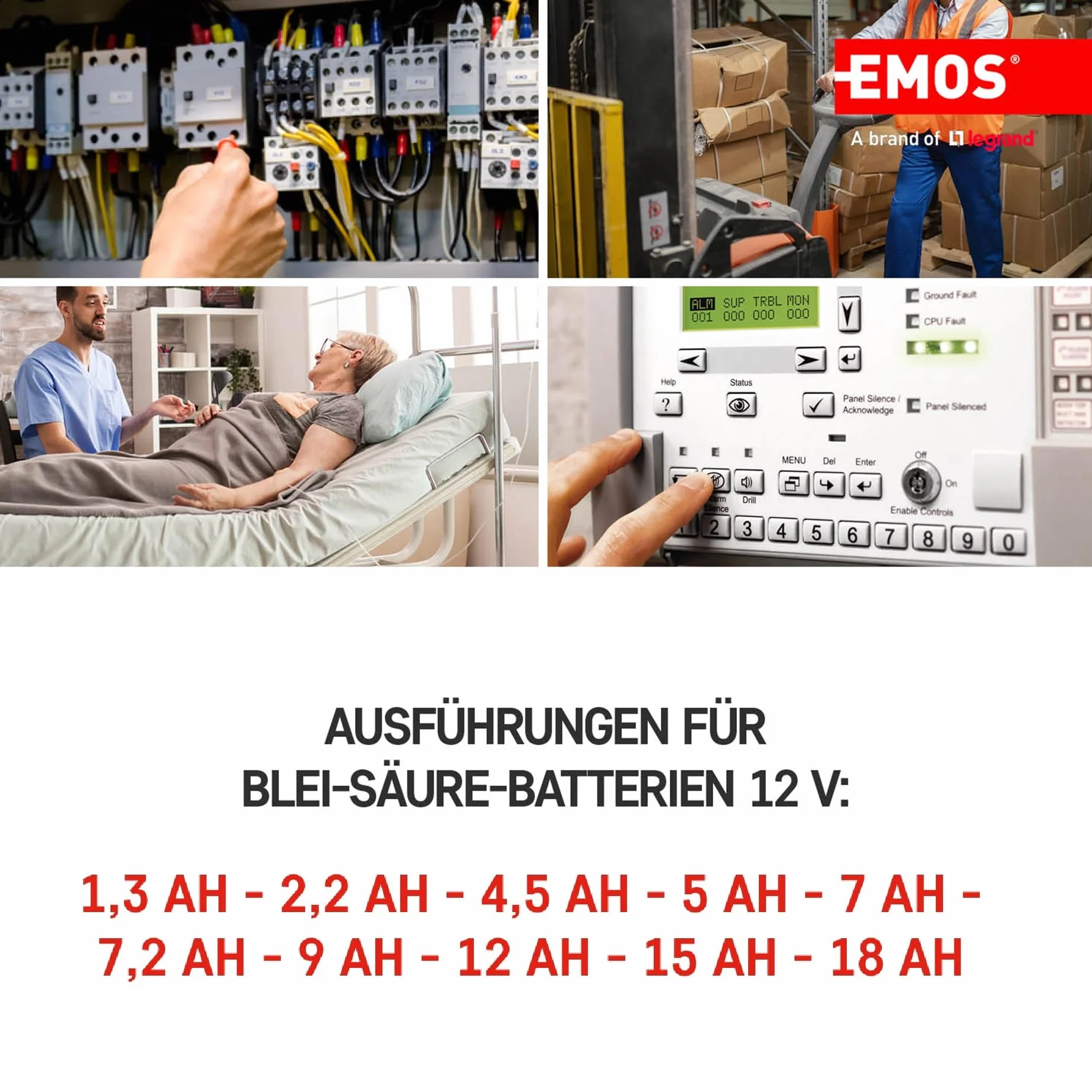 EMOS - Bezobsługowy akumulator ołowiowy – 12 V 7 Ah – akumulator AGM – przyłącze Faston 4,7 mm – do systemów sygnalizacji zagrożenia, technologii sygnalizacji pożaru, systemów alarmowych, USV, wind –