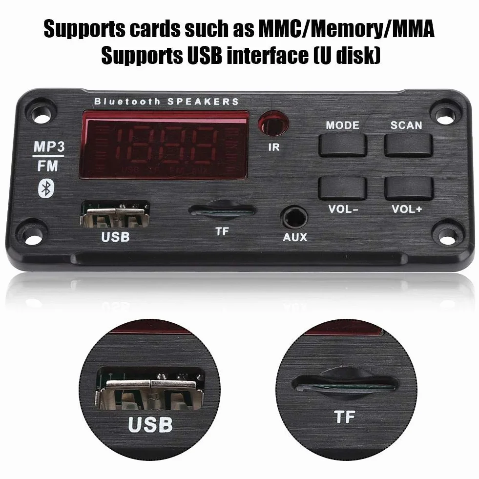 Dekoder USB MP3 Car Audio Bluetooth Karta dekodera MP3 Bluetooth 5.0 Moduł nagrywania połączeń głośnomówiących Pamięć USB MMA FM wzmacniacz radiowy