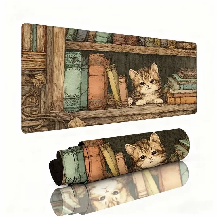 Podkładka pod mysz XXL 1200 x 600 x 3 mm, podkładka na biurko retro podkładka pod mysz kotek ochraniacz na biurko akcesoria do gier, wodoodporna i antypoślizgowa gumowa podstawa z trwałymi do gier W1