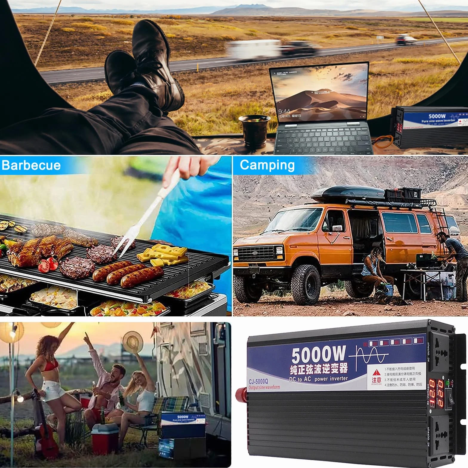 Przetwornica samochodowa 5000 W czysta fala sinusoidalna DC 12 V/24 V/48 V/72 V do AC 110 V/220 V z 2 gniazdami AC do kamperów/ciężarówek/łodzi/kempingu,72V to 220V