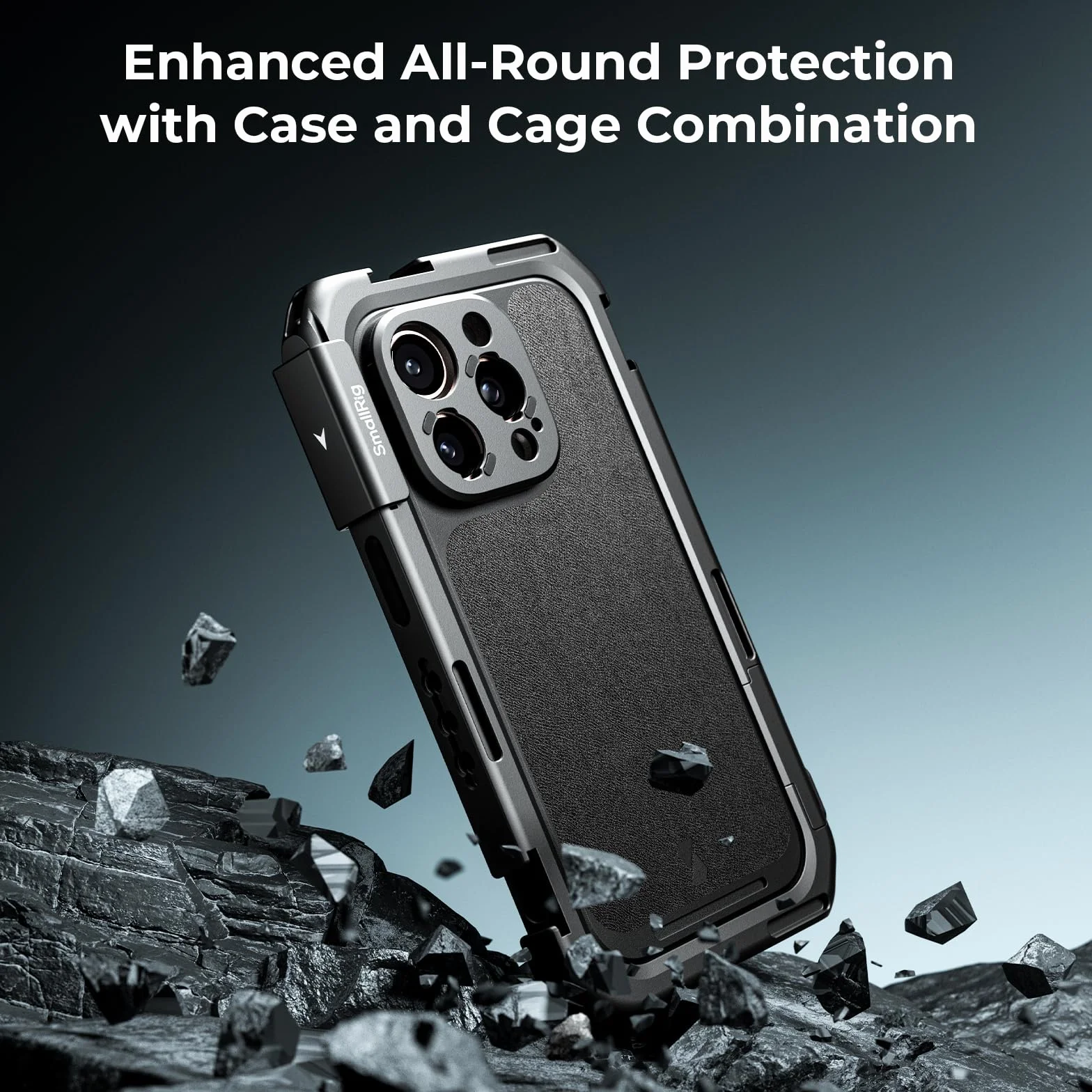 SMALLRIG Mobile Video Cage dla iPhone'a 16 Pro Max, Phone Cage z etui na telefon z tylną płytą obiektywu z mocowaniem T, obsługa MagSafe, zestaw wideo z szybkim zwalnianiem do nagrywania - 4827