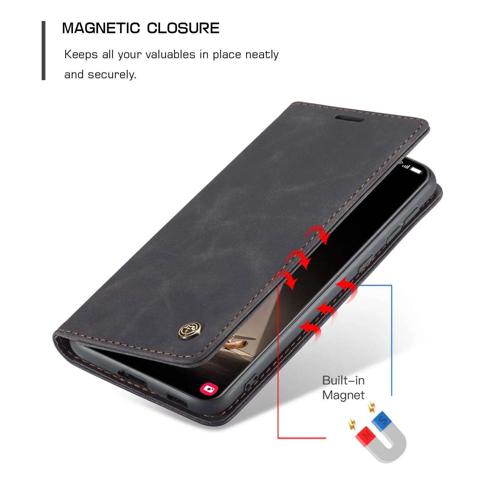 Etui do Samsung Galaxy S21 FE, Szczelina na karty, podpórka, Odporny na wstrząsy, premium ze skóry PU portfel, Flip Magnetyczny Skórzane etui do Samsung Galaxy S21 FE-Czarne