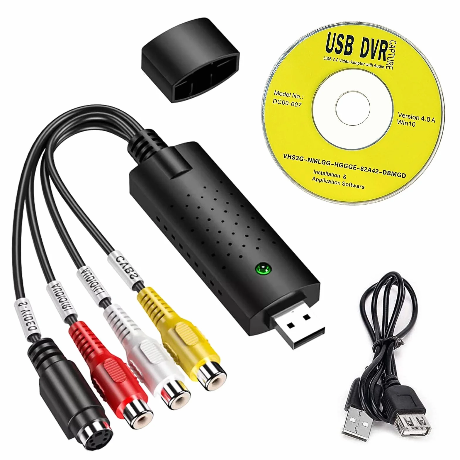 Konwerter VHS Audio/Video Grabber USB 2.0 na cyfrowy, skanowanie i edycja źródeł analogowych jako DVD przez złącze RCA lub S-Video, kompatybilny z Windows i Mac, bez zasilania