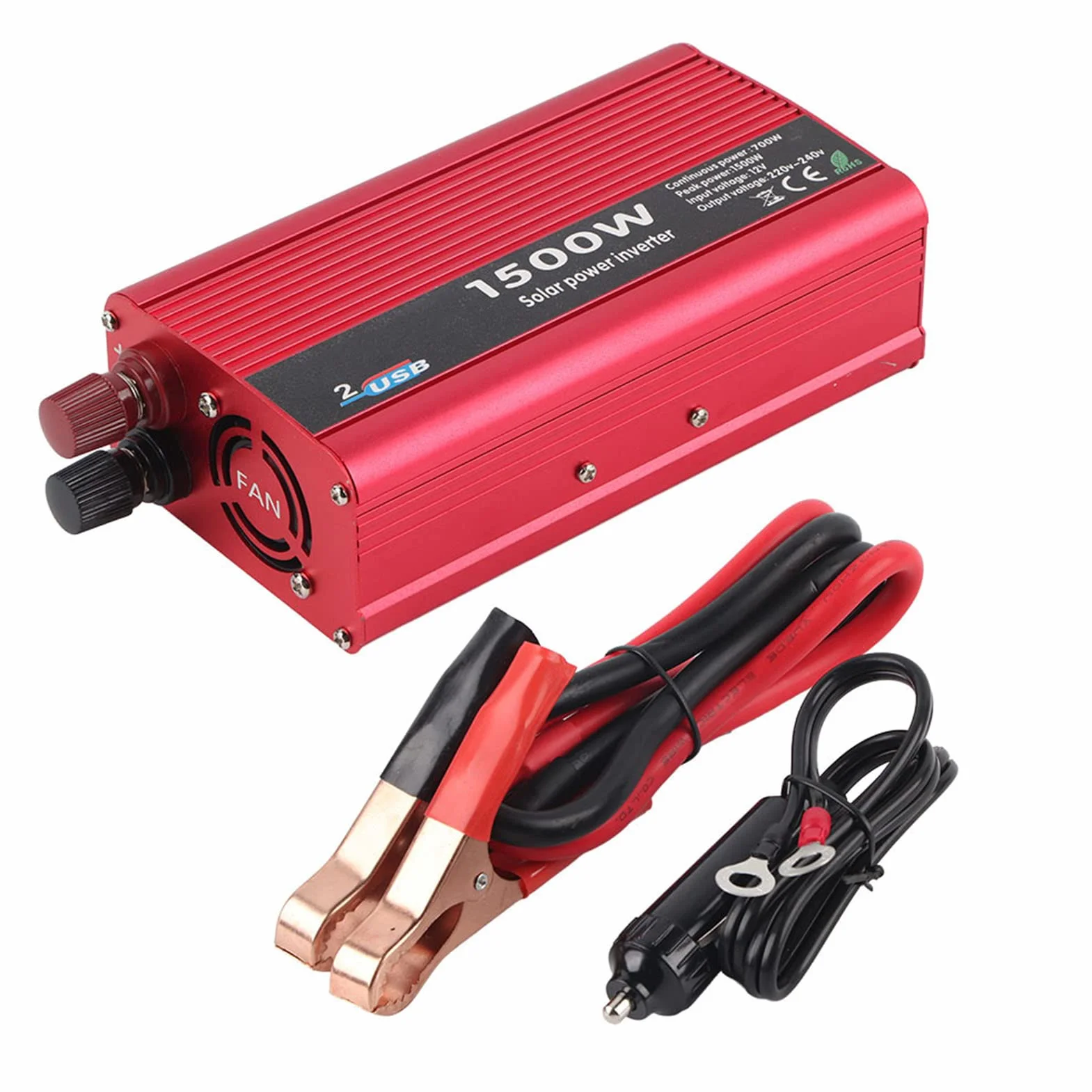 Pongnas Samochodowy 1500 W DC 12 V na AC 230 V z Podwójnym Adapterem USB — Idealny do Laptopów i Gadżetów
