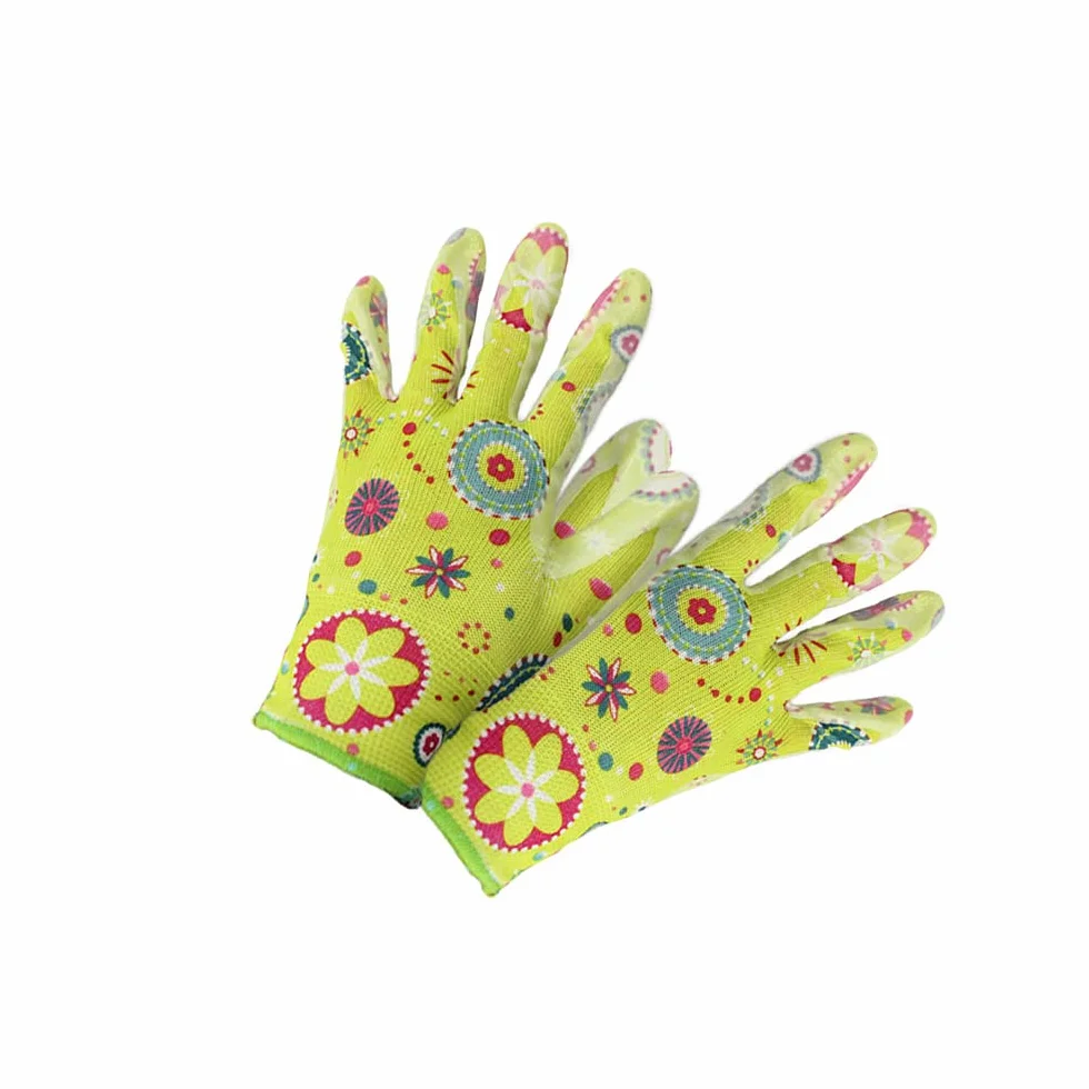 COM-FOUR® Rękawice ogrodowe robocze Flower Power rozmiar 8 zielone różowe 2 pary