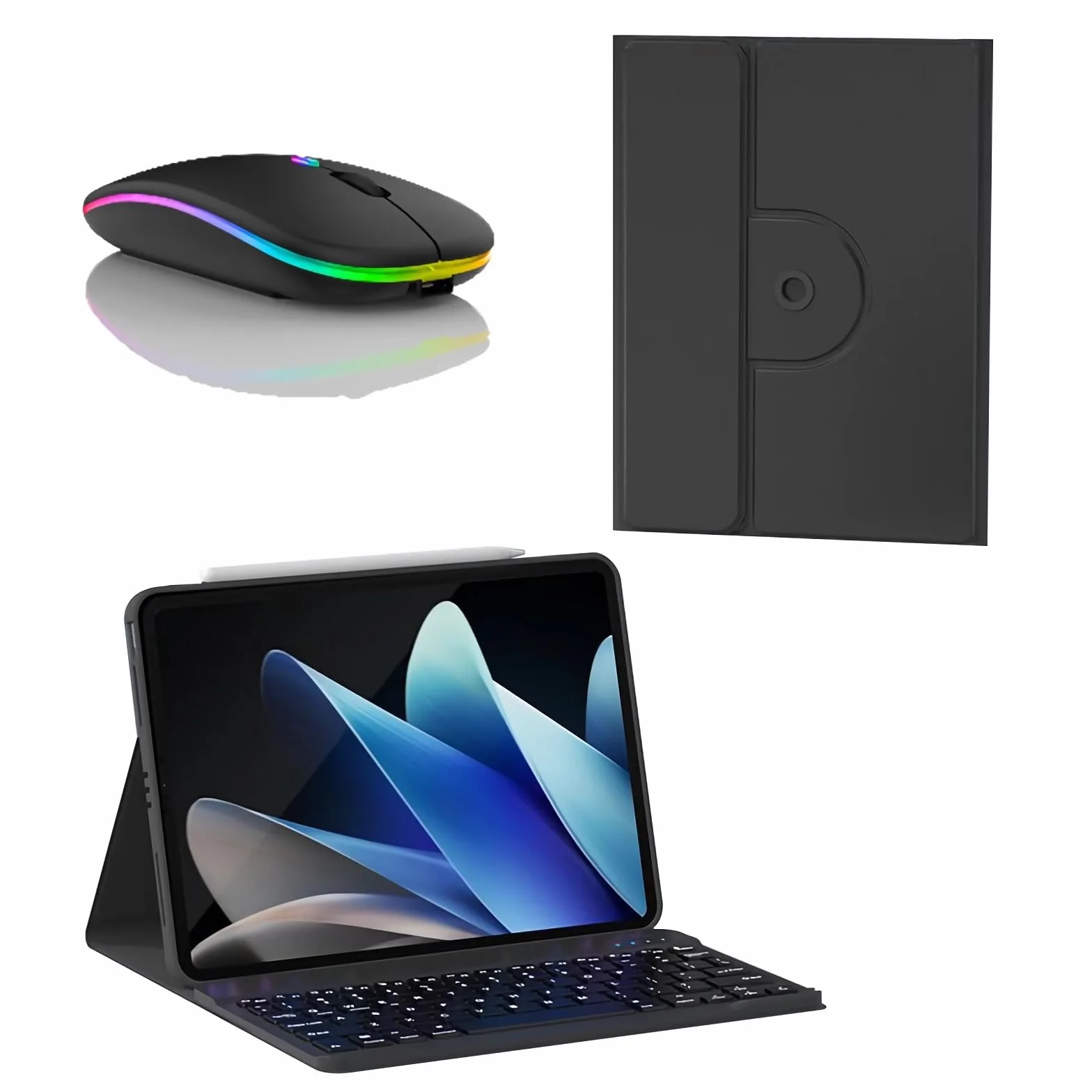 Etui z klawiaturą do Redmi Pad 10.6" 2022, 7 Kolorów Podświetlenia, Obrót o 360, Magnetyczna Odłączana Klawiatura Bezprzewodowa z Myszą Bluetooth,Black