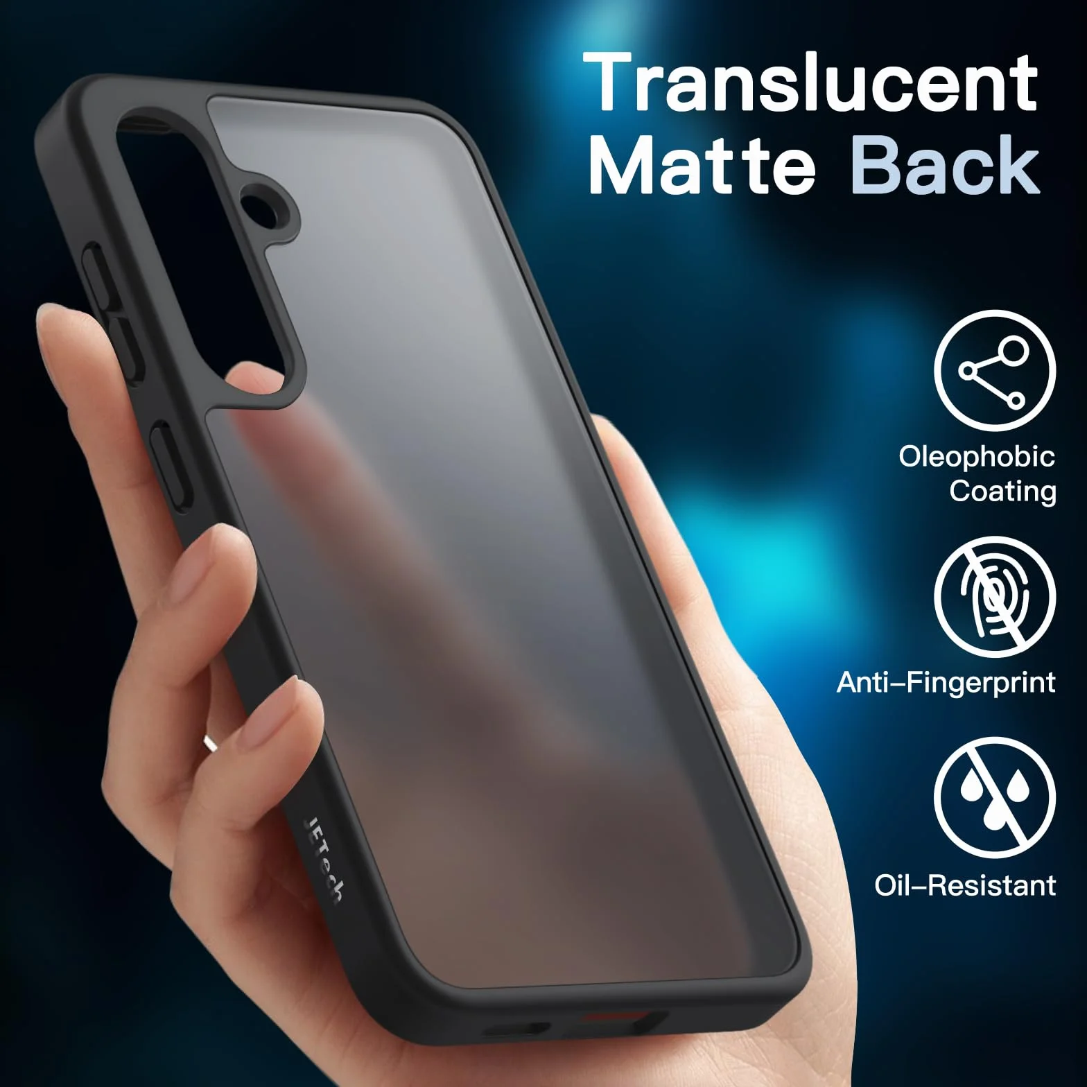 JETech 5 w 1 Etui Matowe dla Samsung Galaxy S24 5G z 2 Sztuki Ochraniacz Ekranu i Osłona Obiektywu Aparatu, Półprzezroczysta Tylna Ochronna Osłona, Szkło Hartowane Film (Czarny)