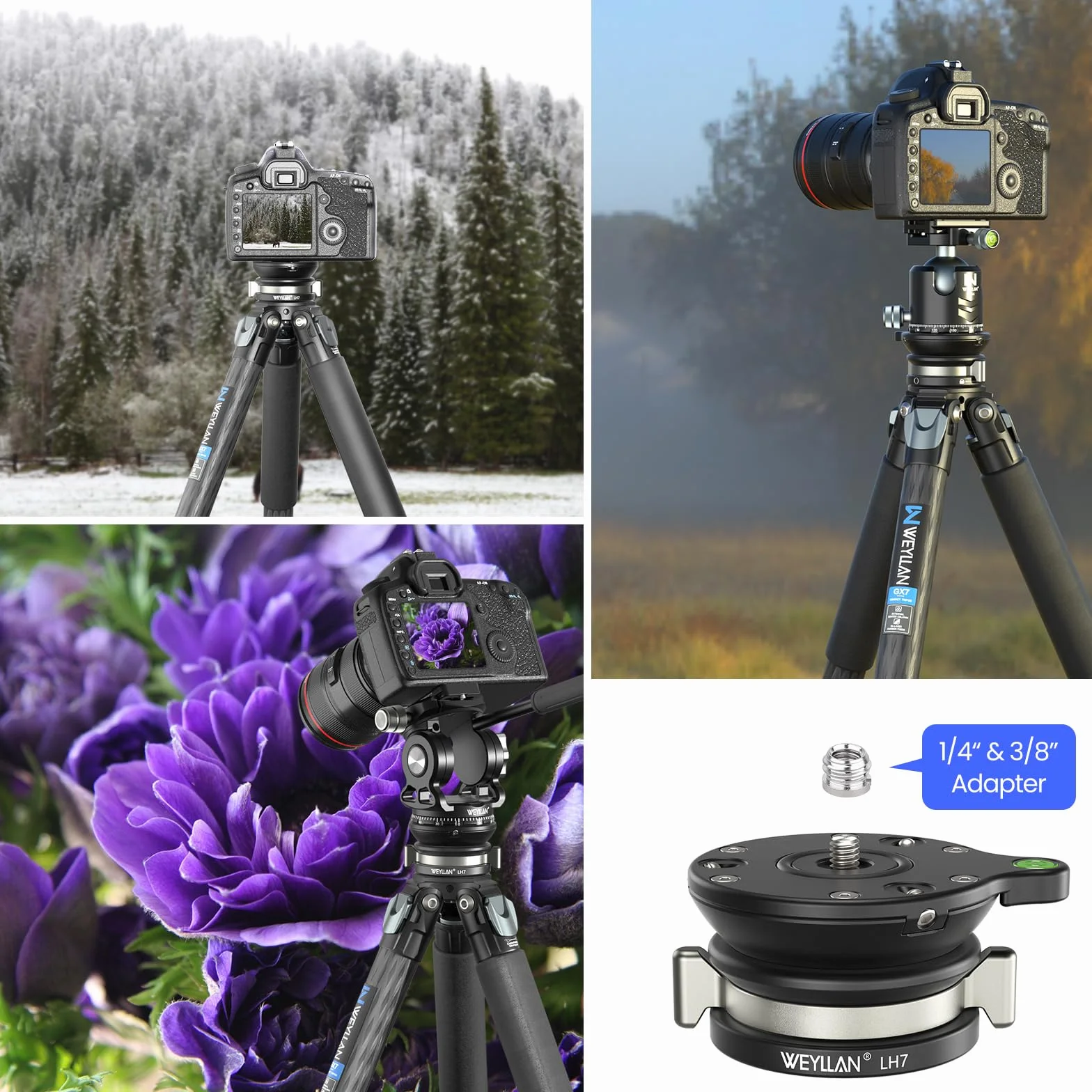 Głowica statywu poziomującego, głowica statywu, regulacja płaskiej płyty, kompatybilna z aparatem DSLR, statyw monopodowy, nośność 10 kg/22lbs