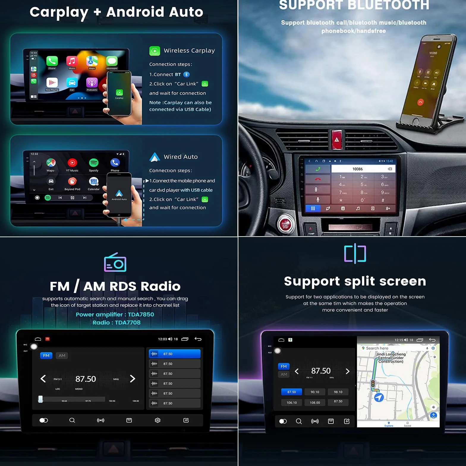 9" Radio samochodowe Stereo dla pilota 2003-2005 Android14 IPS Ekran dotykowy Aktualizacja Dash Kit z Bezprzewodowym CarPlay Android Auto Nawigacja GPS DSP SWC WiFi Kamera Mikrofon(Color:8 CORE 2+32G)
