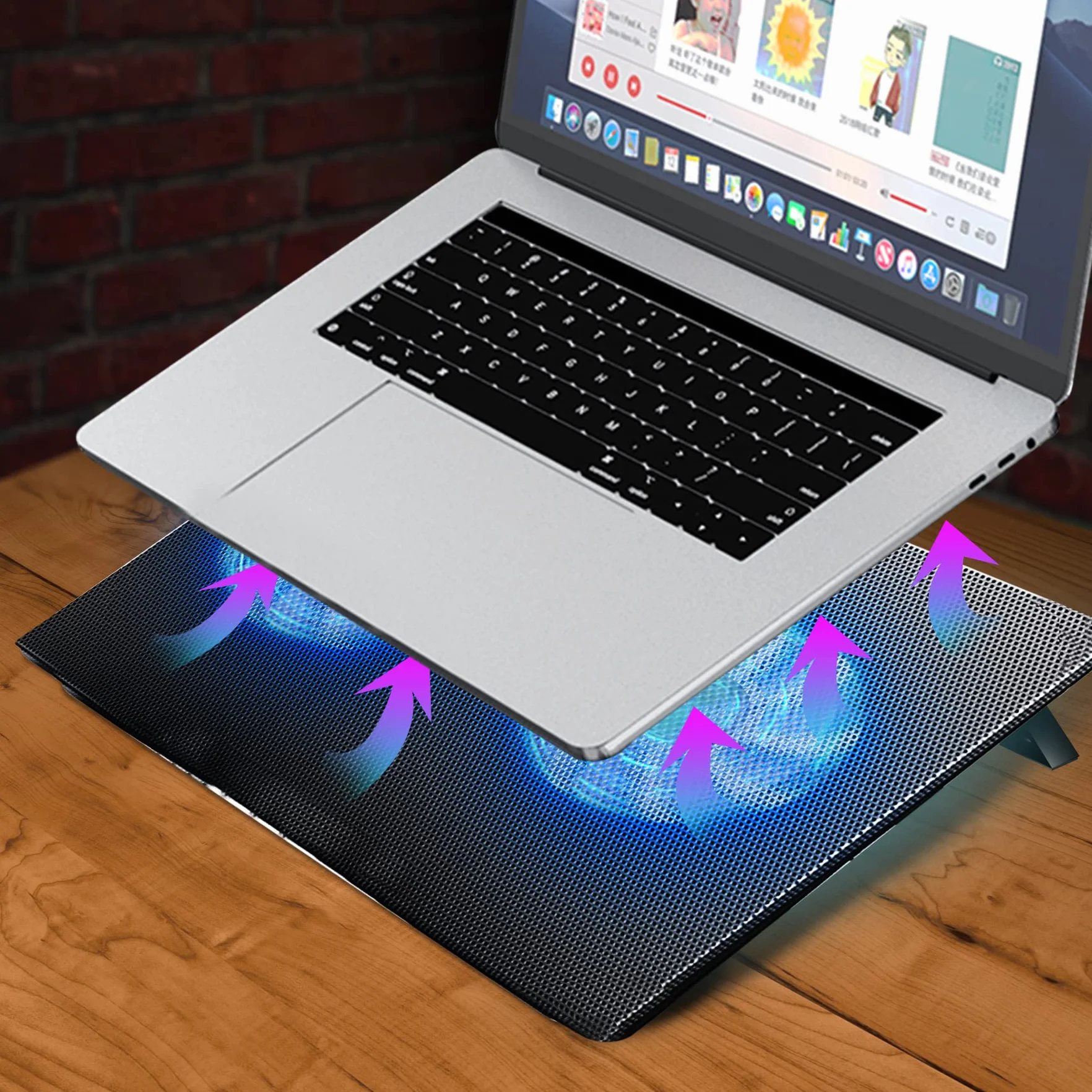 Retoo Podkładka chłodząca do laptopa LED 12-15,6 cala cicha 2 wentylatory USB stojak regulowany
