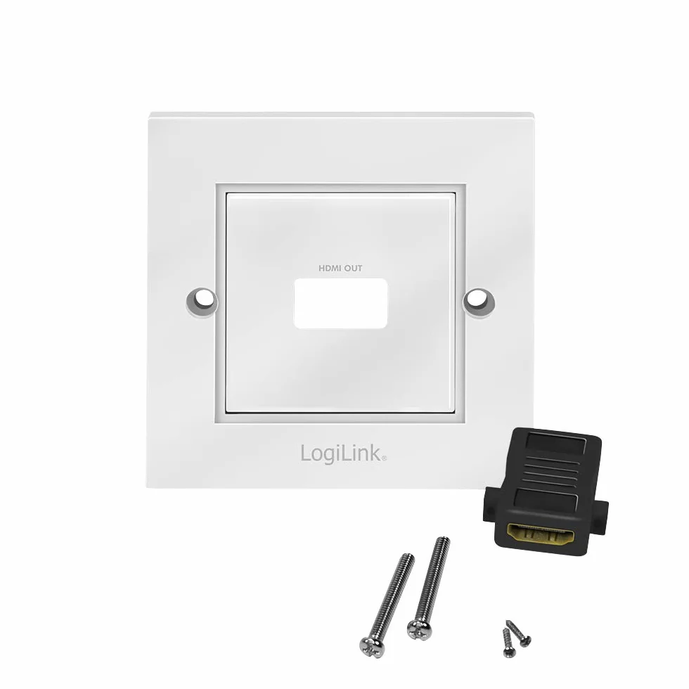 LogiLink AH0017 - HDMI puszka ścienna z 1 x HDMI High Speed ze złączem Ethernet (gniazdo zewnętrzne/gniazdo wewnętrzne) w kolorze białym