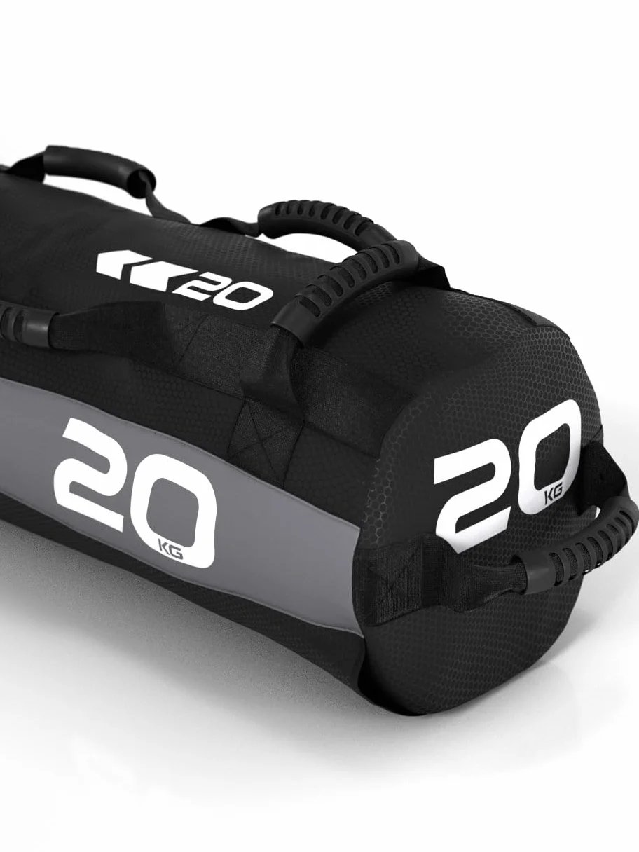 Atletica Worek na piasek 20 kg, worek do treningu funkcjonalnego całego ciała, wytrzymały nylon Cordura, 7 uchwytów