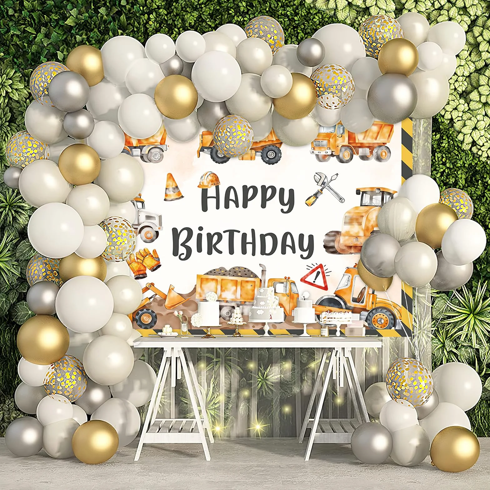 APROPHIC Tło urodzinowe dla dzieci, żółte tło do samochodów ciężarowych, tło fotograficzne Happy Birthday, tła, kreskówka, zabawna impreza, dekoracja, ściana fotograficzna, tło 210 x 150 cm