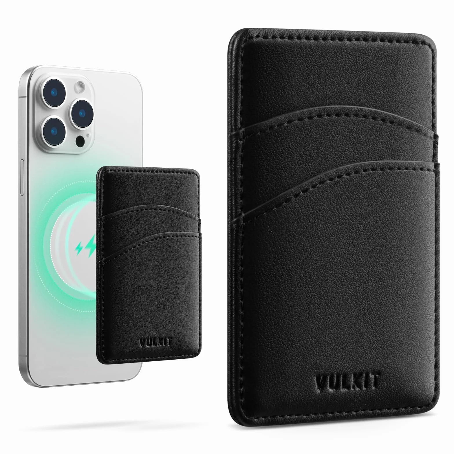VULKIT Magnetyczne etui na karty na telefon cienki skórzany portfel dla kobiet etui na karty kredytowe z blokadą RFID etui na karty telefoniczne Magsafe, Czarny (Black),Klasyczny