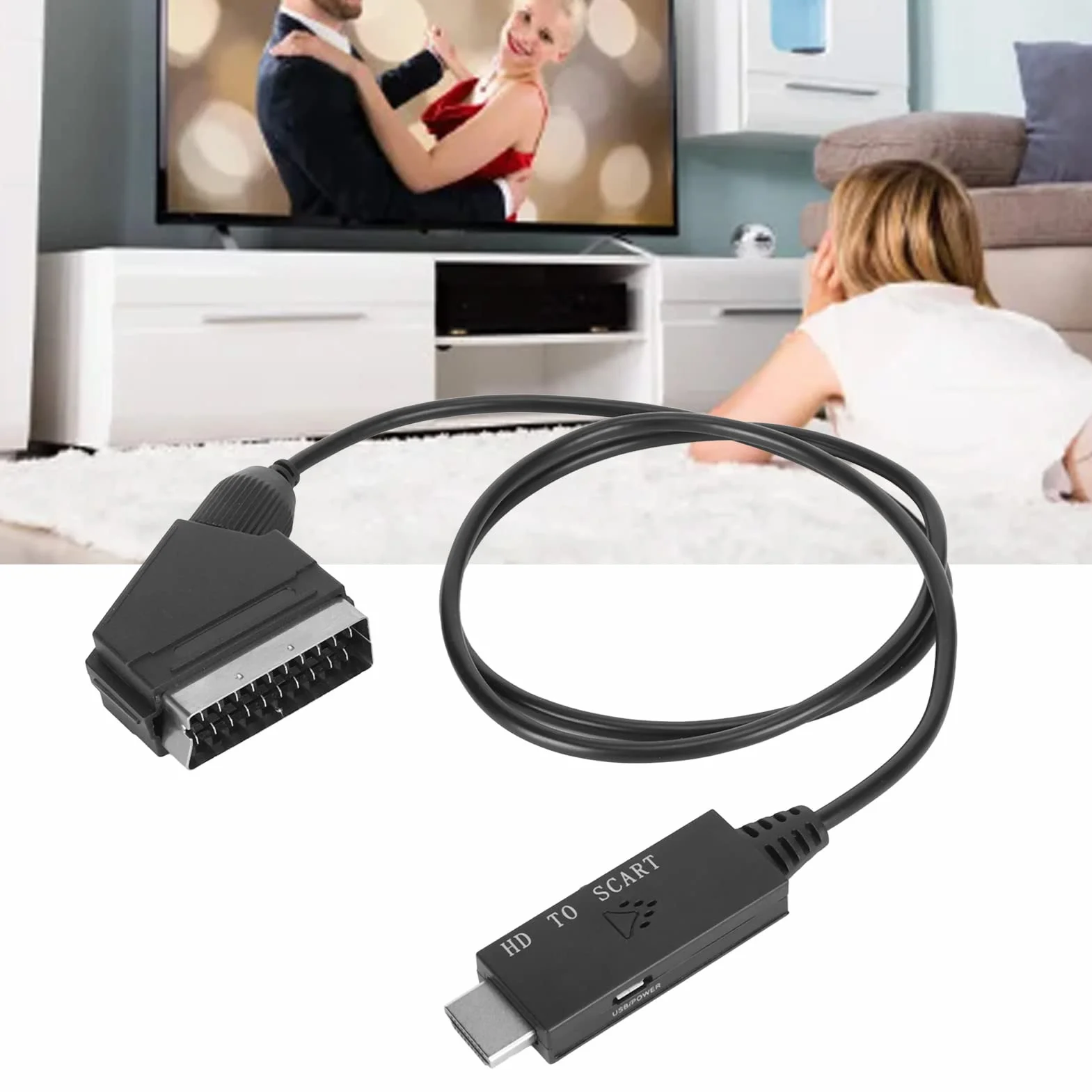 Kabel Adaptera Konwertera HDMI na Scart, Interfejs Multimedialny HD na Kabel Scart, Cyfrowe Wideo HD HDMI na Analogowe Wideo i Adapter Audio L R do Telewizora VHS Magnetowid DVD
