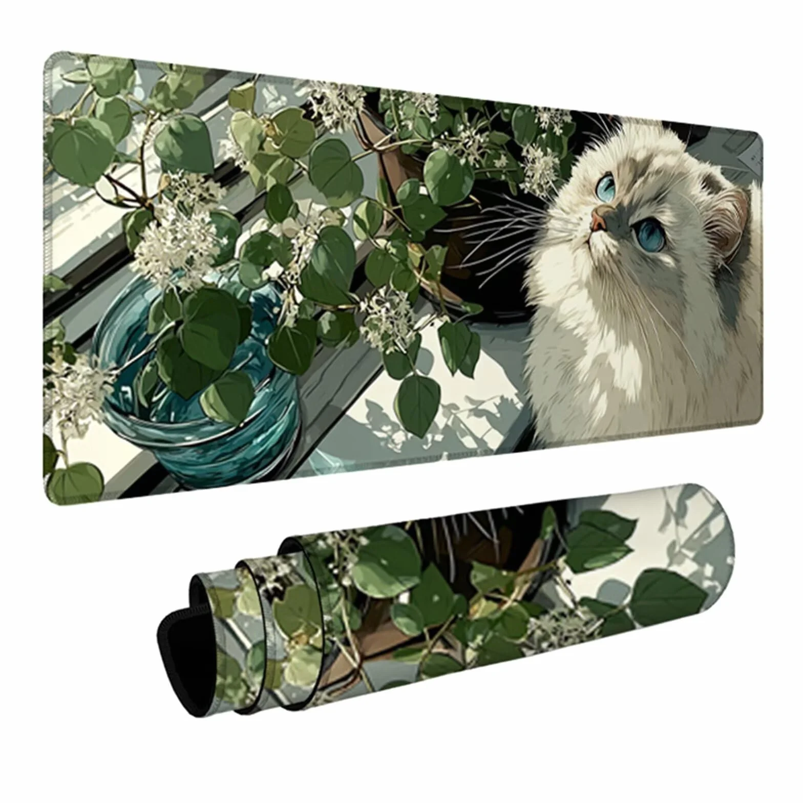 Płaska podkładka pod mysz, podkładka pod mysz dla kotów XXL 1200 x 600 x 3 mm, podkładka na biurko z antypoślizgową gumową podstawą, akcesoria komputerowe, podkładka pod mysz z zszytymi krawędziami