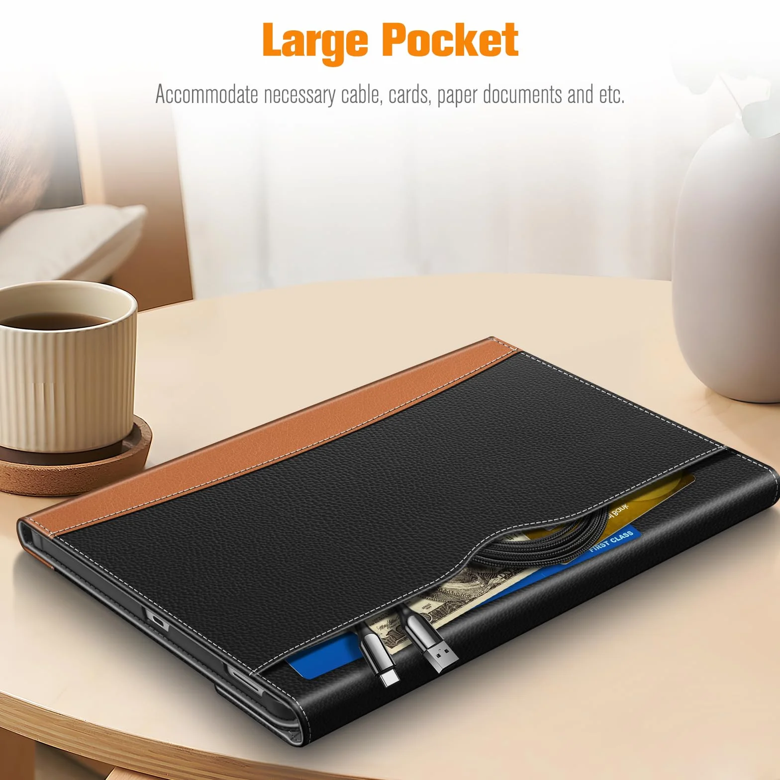 FINTIE Etui do Samsung Galaxy Tab S10 FE Plus (Tab S10 FE+) 13,1 cala 2025 - [Przechowywanie długopisów] Wielopozycyjny pokrowiec z przednią kieszenią z zapięciem magnetycznym, czarny/brązowy