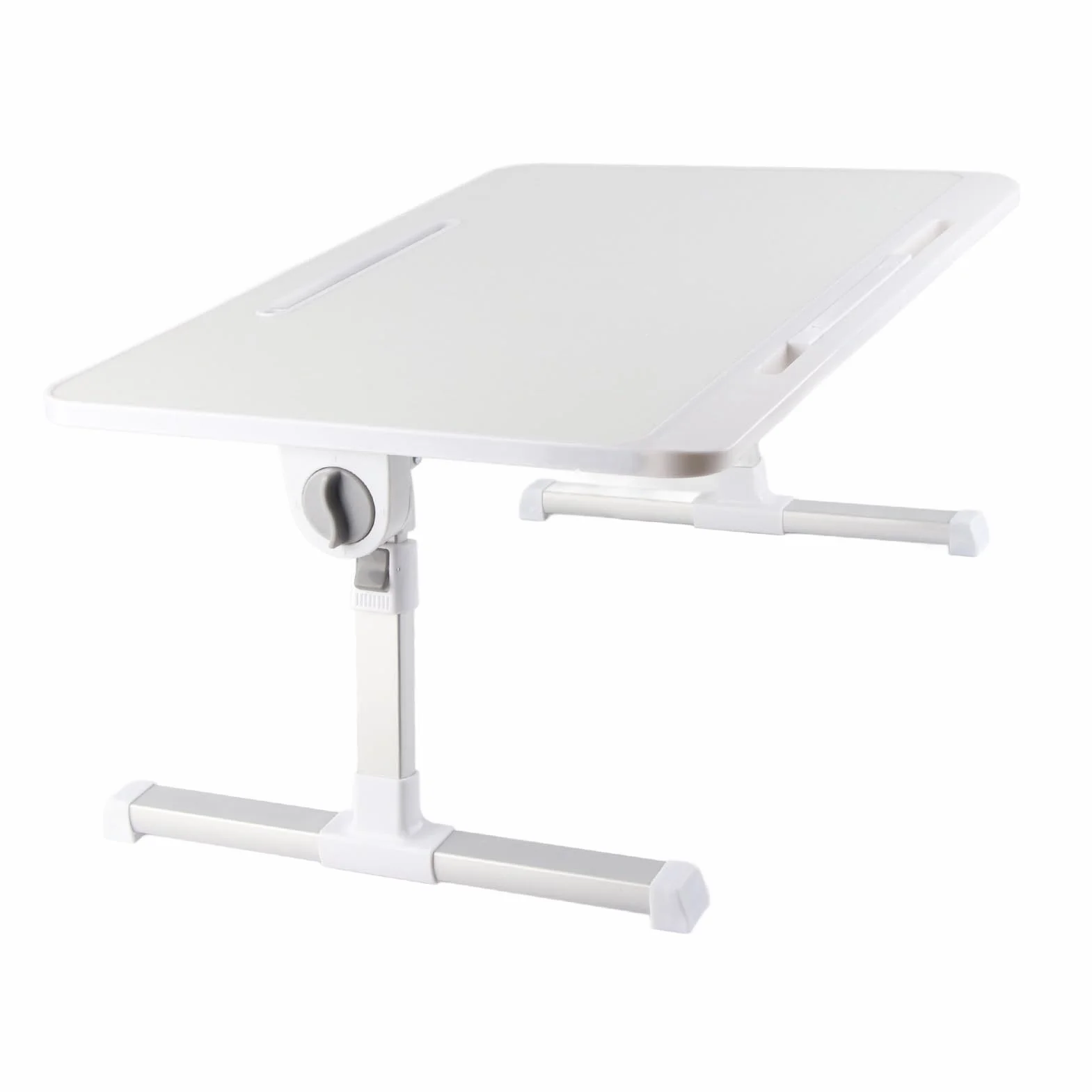 Stolik Przy łóżku na Laptopa ze Składanymi Nogami Obrotowy Pulpit ze Stopu Aluminium do Czytania w Pracy, z regulacją Wysokości Przenośny Stolik Przy łóżku 23,6 X 15,7 Cala (Ciepły biały)