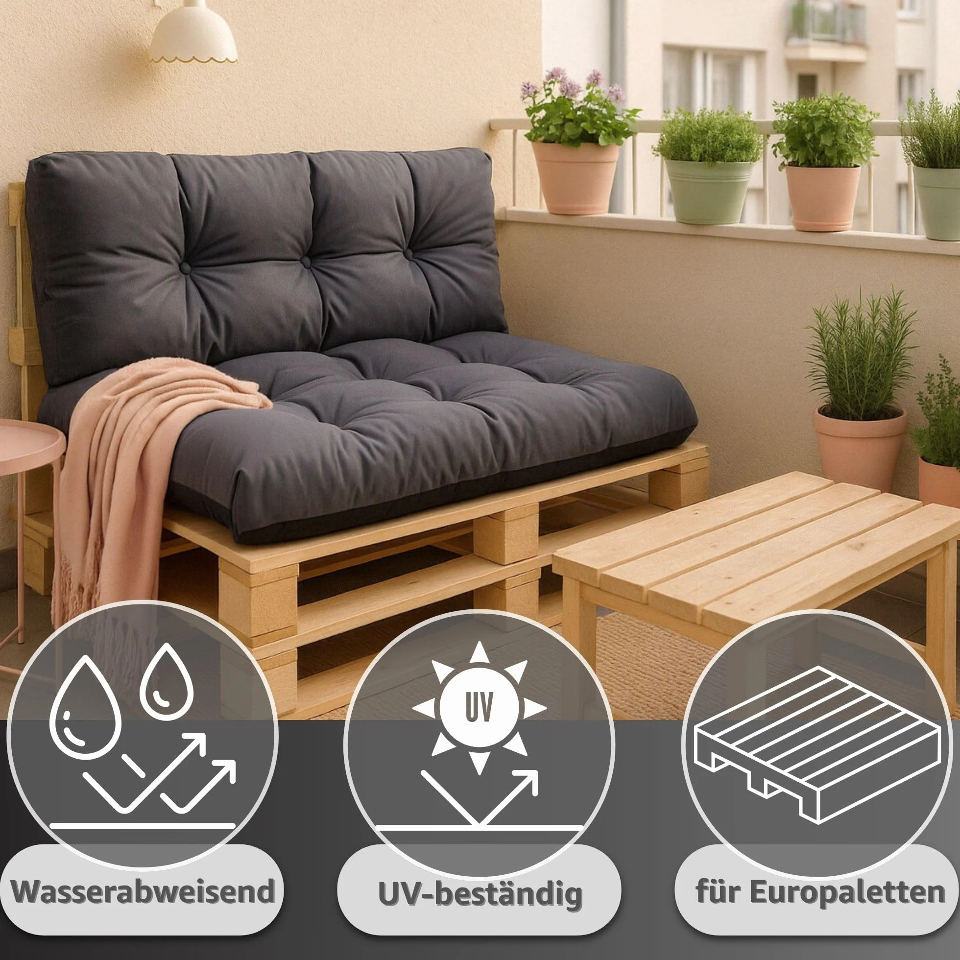 poduszka ogrodowa na palete jeans przecierany 15a poliester czarny wigofil 80x120