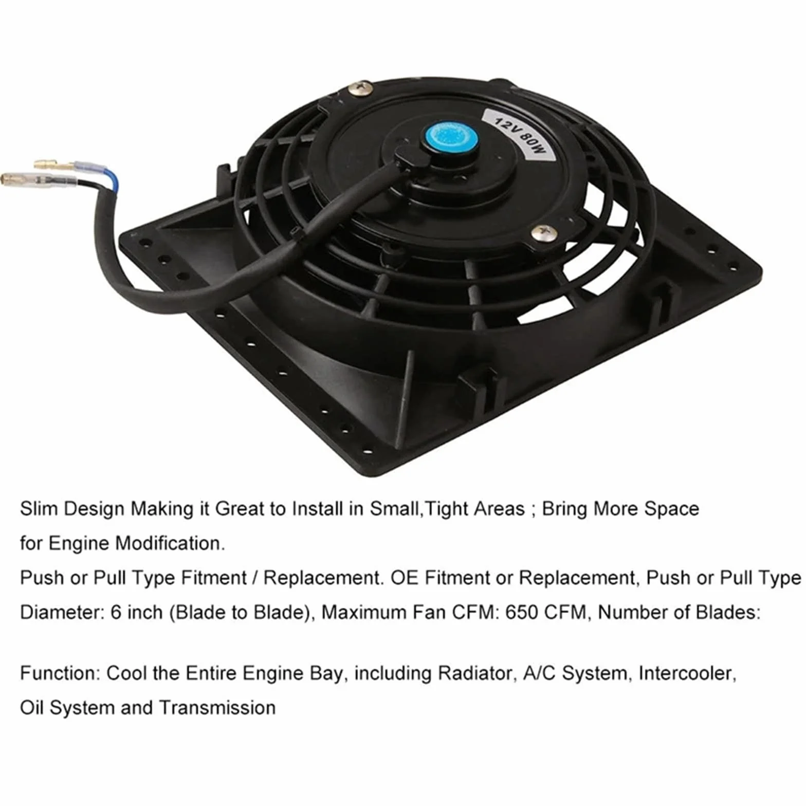Radiatora Steam Deck 6-calowy Smukły Wentylator Chłodnicy 650CFM Uniwersalny Smukły Pull Push 12V 80W Bezpośredni Zamiennik Wentylatora Elektrycznego Z Zestawem Montażowym Zestaw Chłodzący