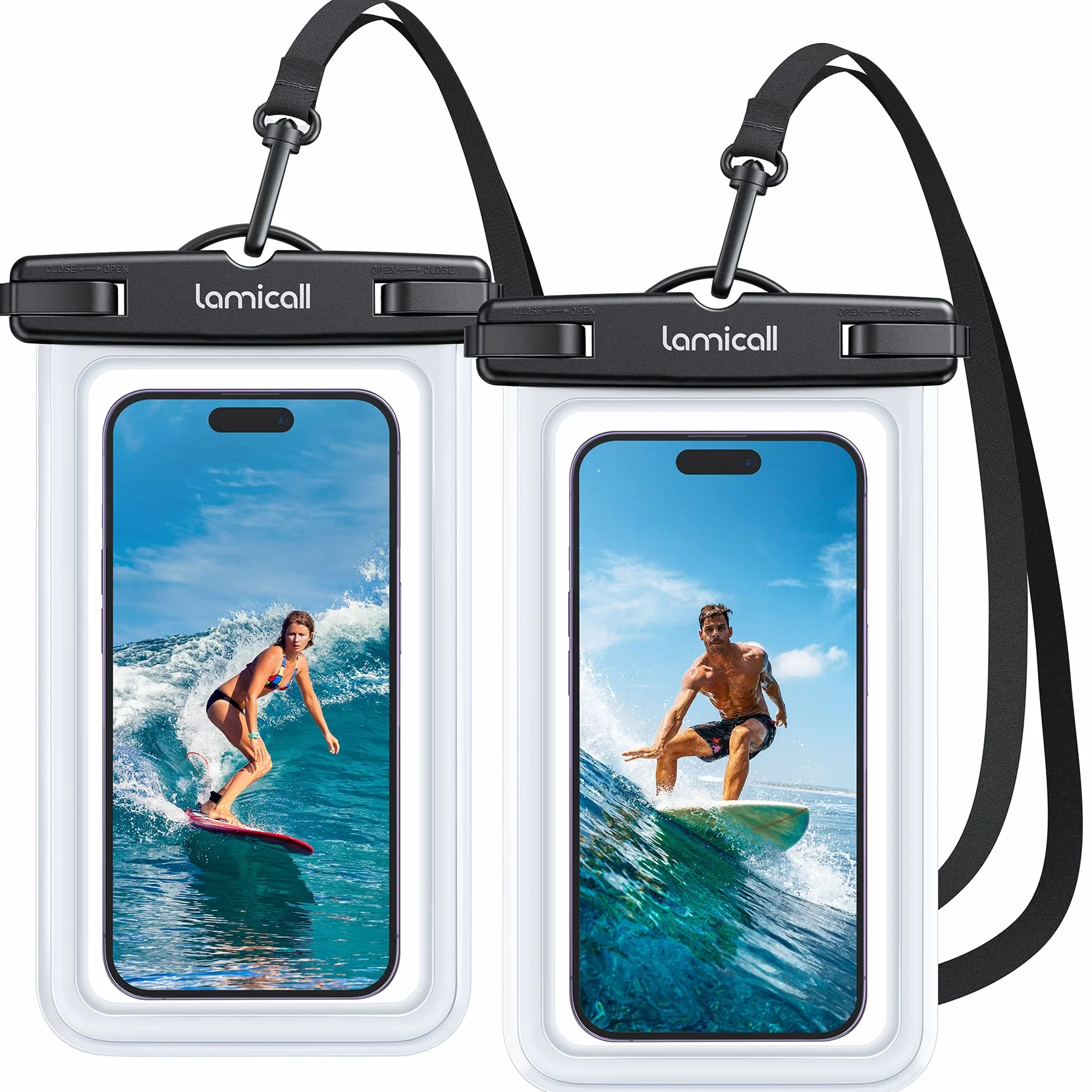 Lamicall Wodoodporne etui na telefon – wodoodporne etui na telefon IPX8 z klipsem do iPhone'a 17 16 15 14 13 12 Pro Max Plus Air Mini, Samsung S23 do 7 cali - przezroczyste