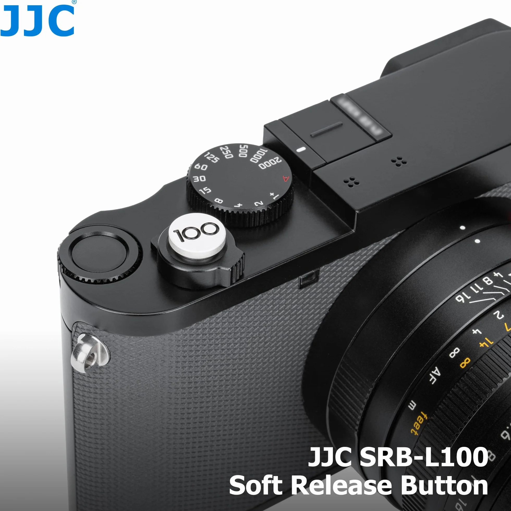 JJC 1 szt. miękki przycisk zwalniania, kompatybilny z Leica Q3 43, Q3, monochrom, aparatem cyfrowym Q2, przycisk migawki z płaskim gwintowanym otworem na śrubę (srebrny 100. rocznica)
