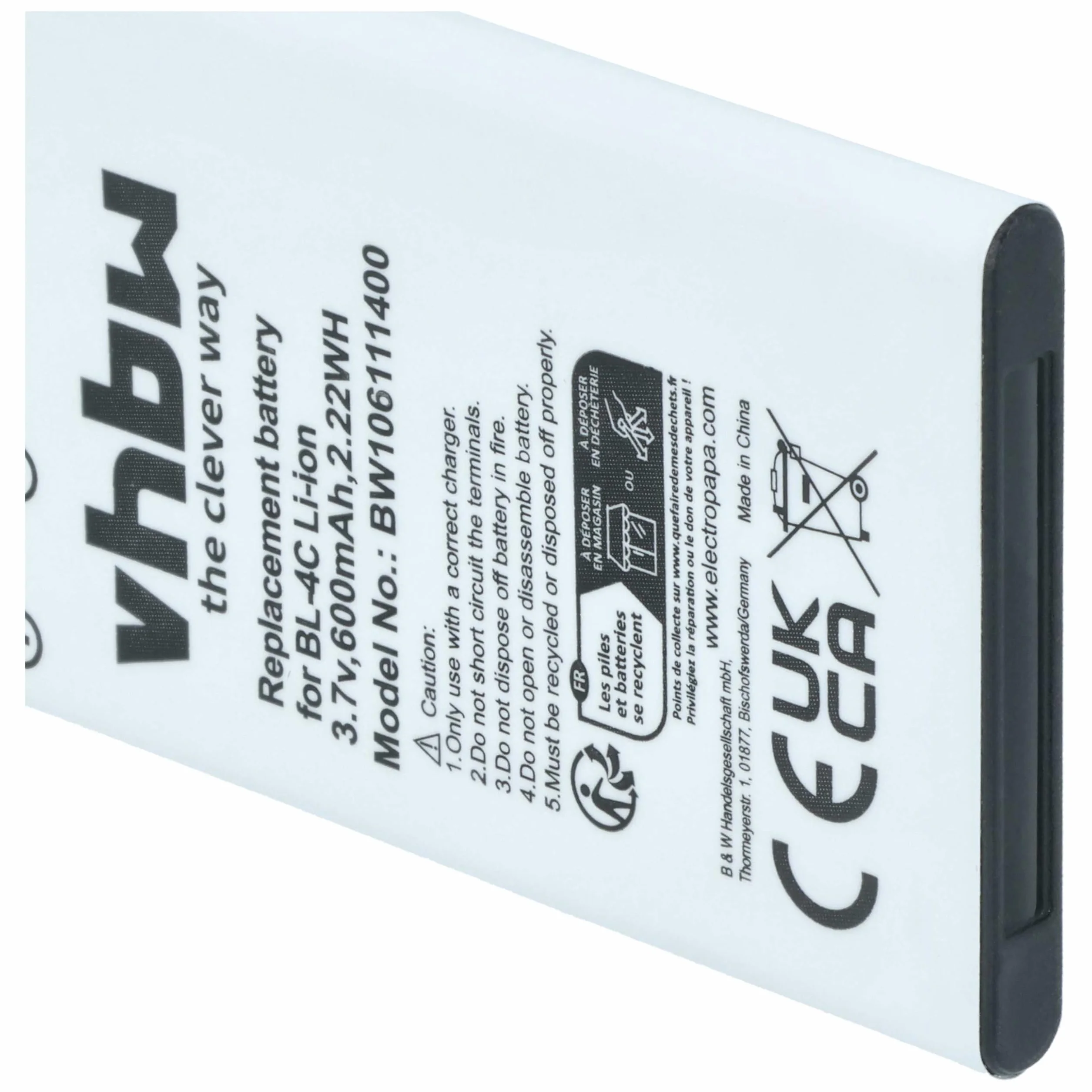 vhbw 1 x bateria kompatybilna z MaxCom MM400, MM400BB, MM422, MM428, MM428BB, MM430, MM430BB telefon komórkowy (600 mAh, 3,7 V, Li-Ion)