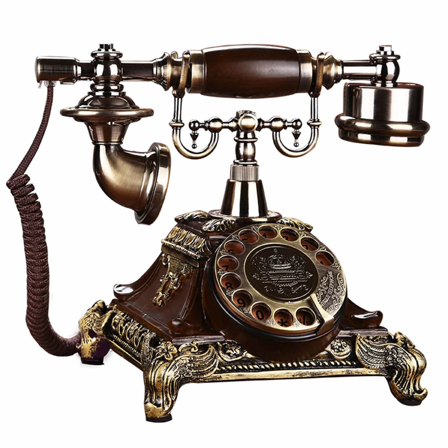Telefon stacjonarny w stylu retro, klasyczny telefon stacjonarny z tarczą obrotową, staromodny telefon stacjonarny do domu i biura, A