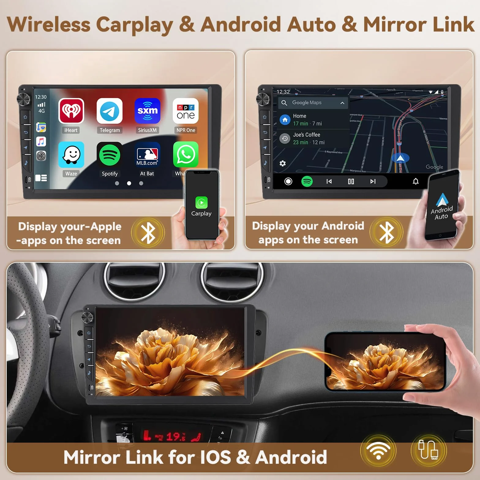 Hikity Android 15 4 + 64 GB radio samochodowe do Seat Ibiza 2013 z ekranem dotykowym o przekątnej 9 cali Incell, radio samochodowe 2DIN z bezprzewodowym Carplay Android Auto, FM/RDS Radio BT GPS WiFi