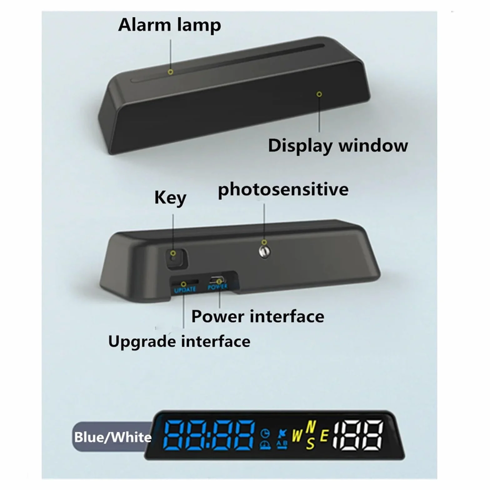 H500G GPS HUD Wyświetlacz Head Up Inteligentny Cyfrowy Miernik Przypomnienia O Alarmie I Start Stop Z Samochodem Przyrząd Wielofunkcyjny(White- A)