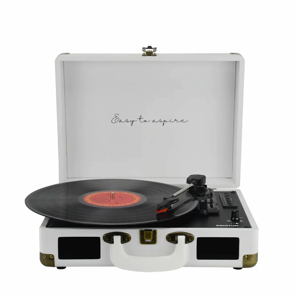 Gramofon z głośnikiem PRIXTON VC400, gramofon z Bluetooth i funkcją kodowania, odtwarzacz winylowy, radio FM i port USB, 33/45/78 obr./min, biały