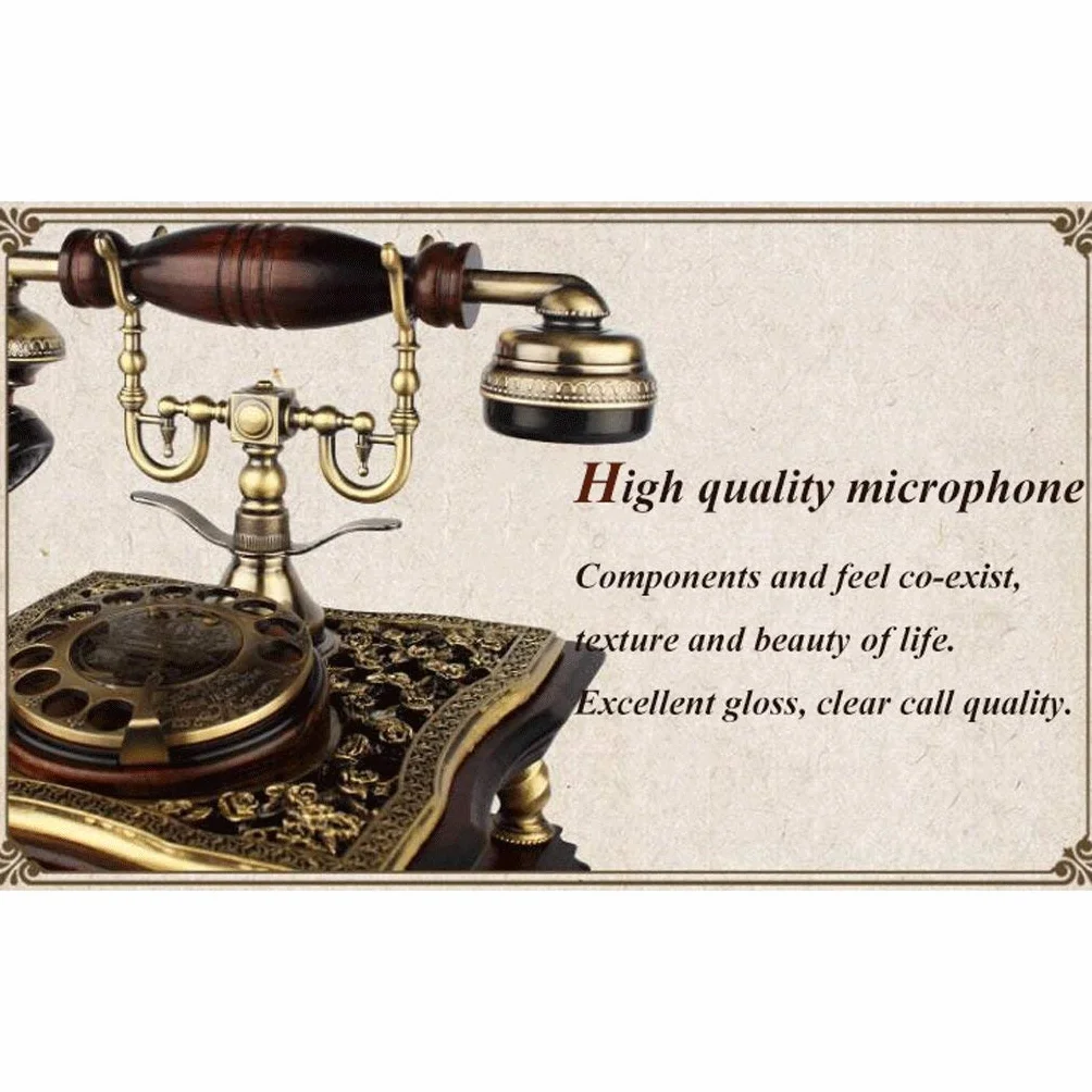 Telefon stacjonarny retro, Antyczny Retro Telefon Stacjonarny Obrotowy Dzwonek Dębowy Drewno Metal Brązowy 22x23x24 cm