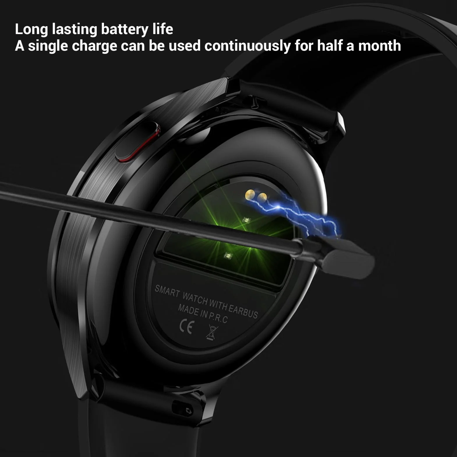 Tbest Inteligentny Zegarek, Wodoodporne AI Redukcja Szumów Słuchawki Sports Fitness 2 w 1 Inteligentny Zegarek dla Mężczyzn Kobiety (BLACK)