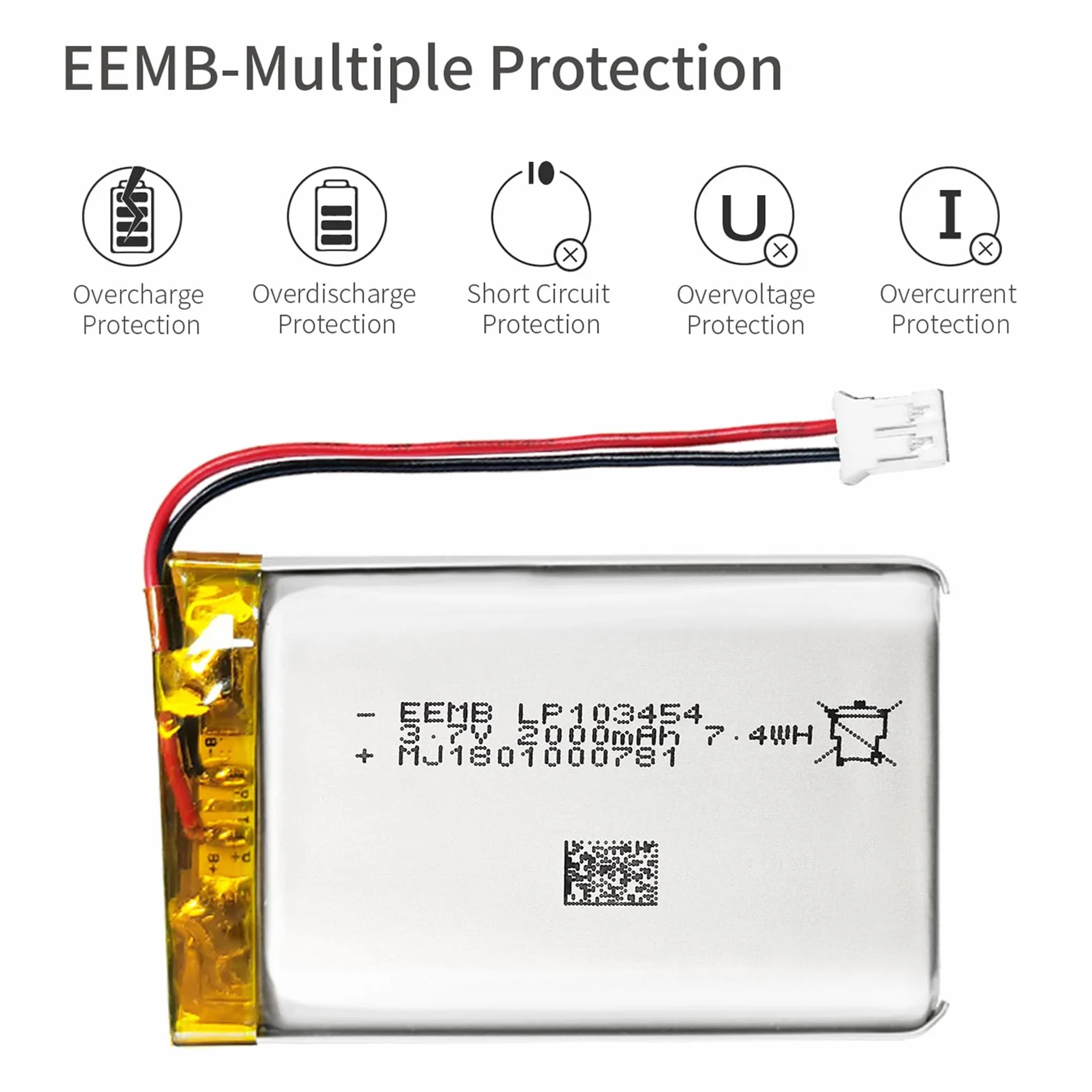 EEMB 3.7V 2000mAh 103454 Bateria Lipo litowo-polimerowa ze złączem JST