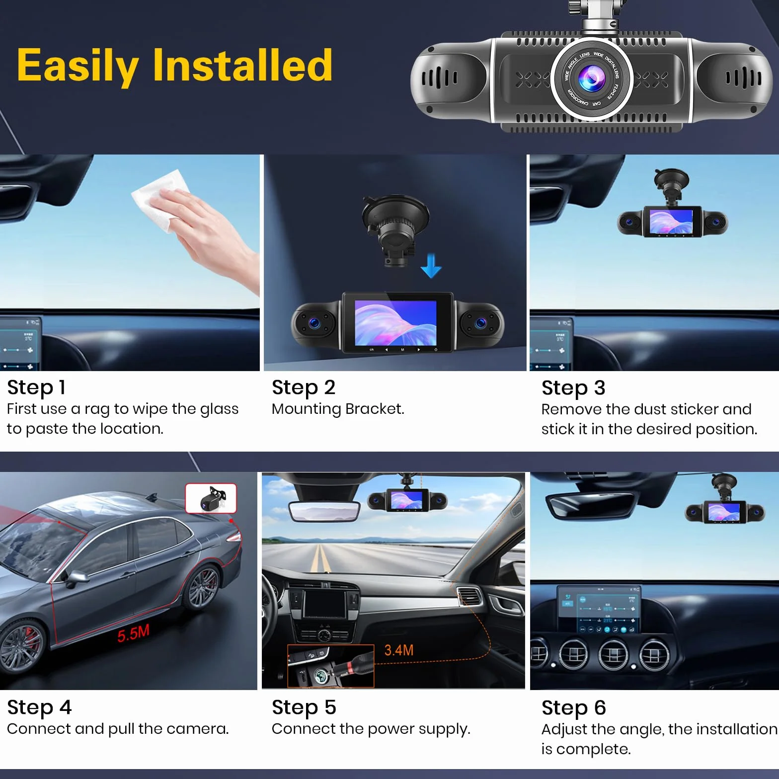 Hikity 3.0" DVR 1080P WiFi kamera samochodowa kamera samochodowa z aplikacją sterującą aplikacją z kartą SD 64 GB szerokokątny kąt 360°, monitorowanie parkowania 24 h, czujnik G, nagrywanie w pętli
