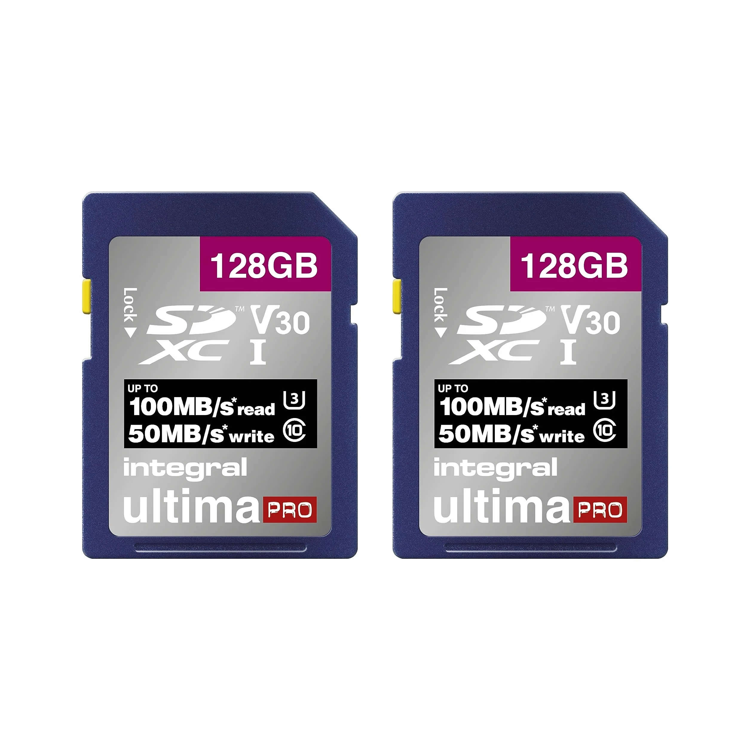 Integral Karta SD 128 GB, 2-pak wideo 4K Ultra-HD, karta pamięci premium o wysokiej prędkości, SDXC do 100 MB/s SDXC V50 UHS-I U3 klasa 10 karta pamięci SD