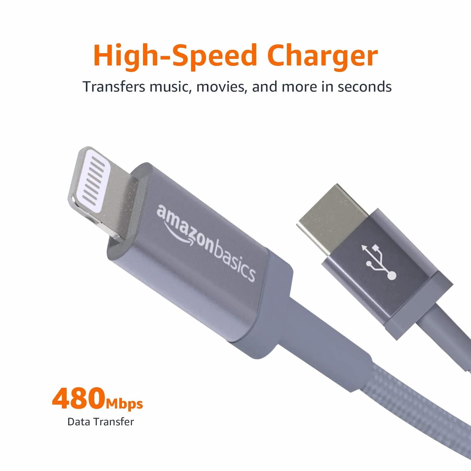 Amazon Basics Kabel do ładowania USB-C na Lightning, nylonowy oplot, certyfikat MFi, do Apple iPhone 14, 13, 12, 11, X, Xs, Pro, Pro Max, Plus, iPad, 1,8 m, ciemnoszary