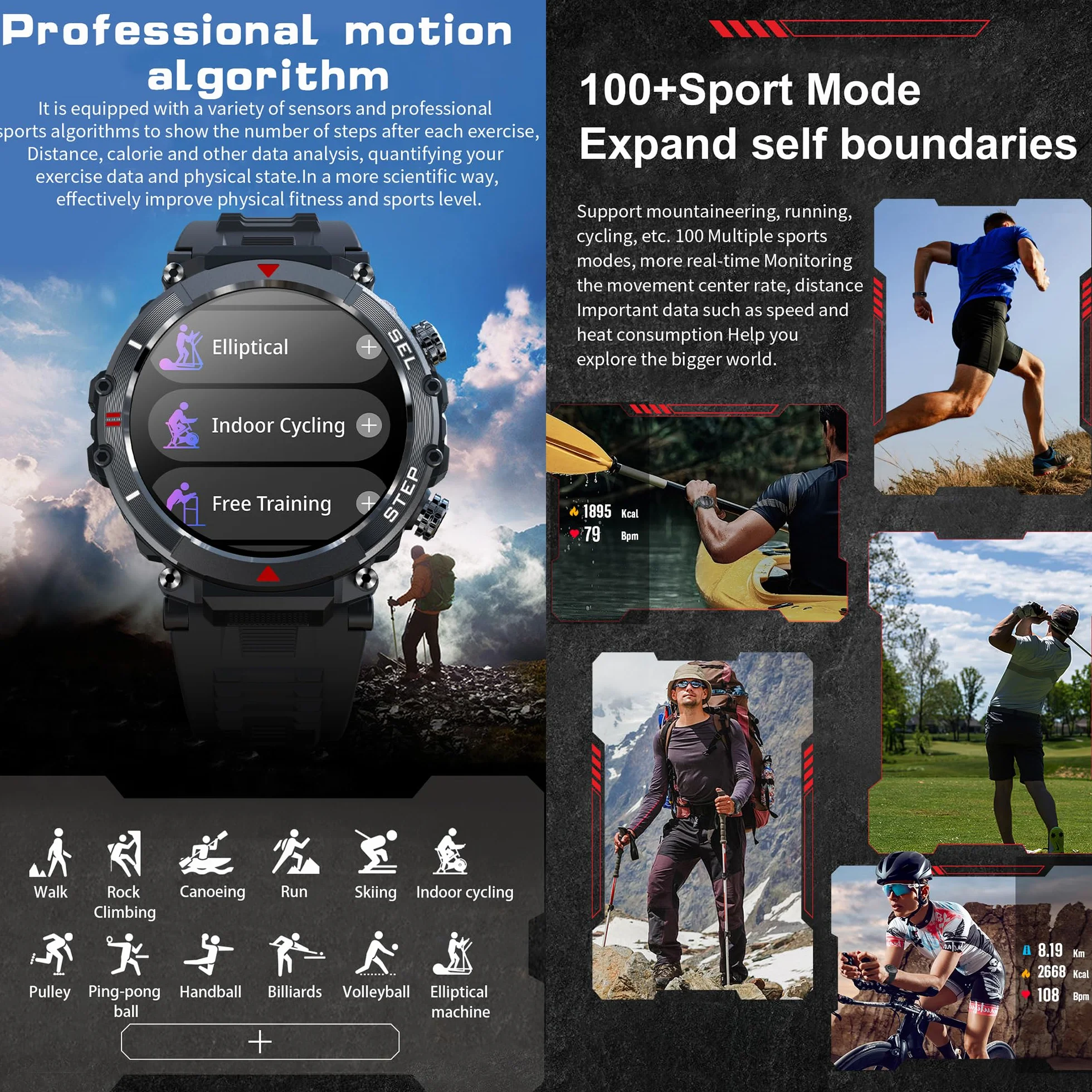 Smartwatch Inteligentny Zegarek Męski z Połączeniami, 1.39" Wodoodporny Smart Watch Sportowy Krokometr Pulsometr Ciśnienie Krwi Bransoletka Aktywność Cyfrowy Zegarek dla IOS Android (czarny)