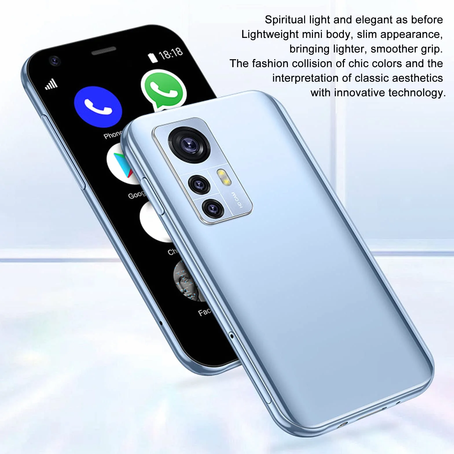 Mini Smartfon 3G, Mini Telefon Komórkowy Soyes D18 Czterordzeniowy 1 GB 8 GB do Domu dla Studentów (Jasnoniebieski szary)
