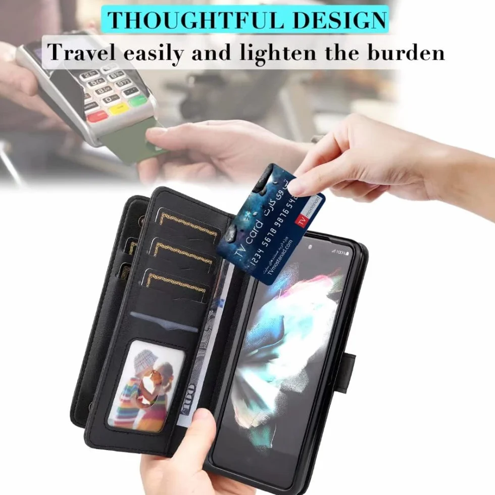 Do Galaxy Z Fold 3 5G Etui PU Skórzane zamknięcie magnetyczne 10 Posiadacz karty Podpórka Twarda obudowa PC do Samsung Z Fold4 S22 S21, Ciemnoczerwony, Do Samsung S22
