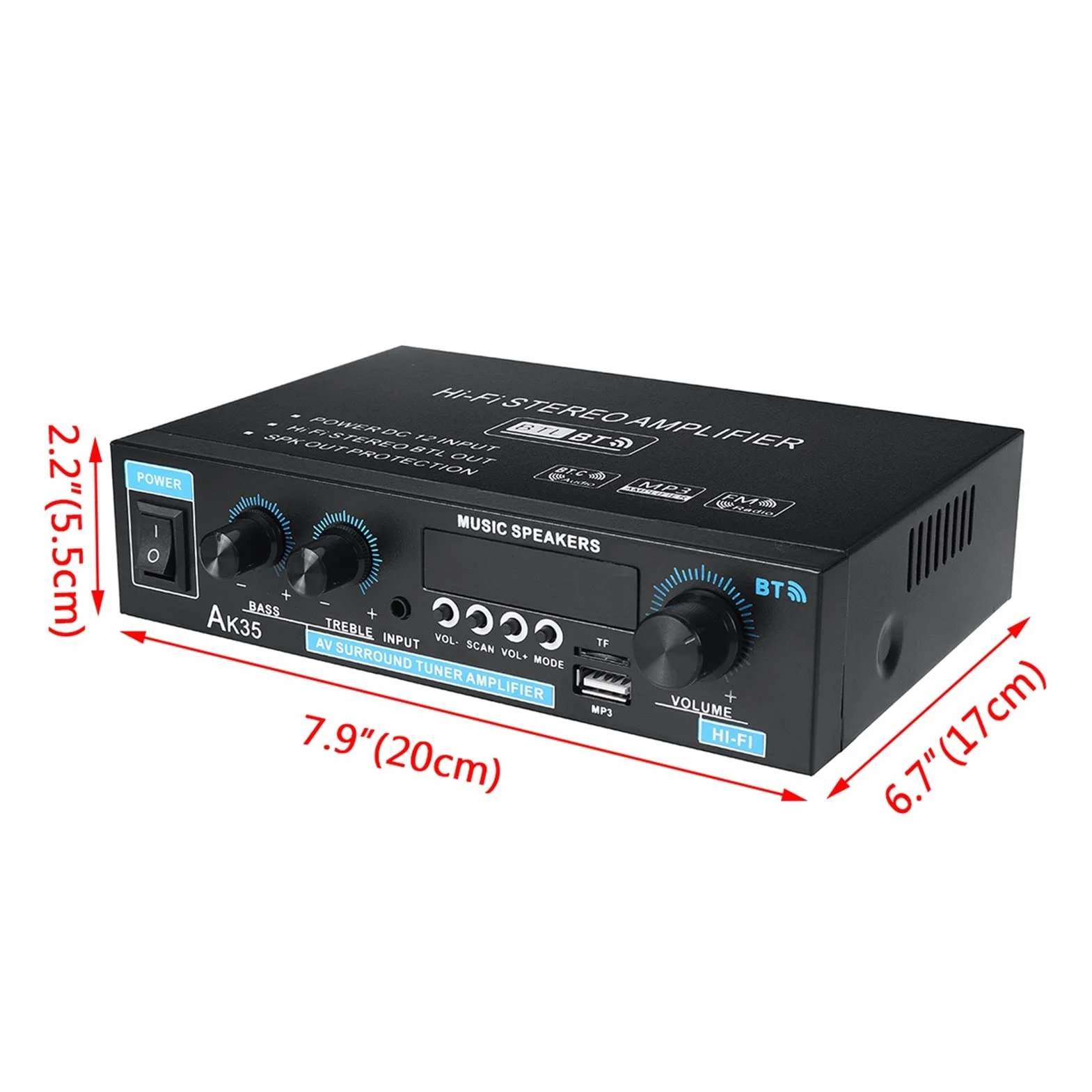 Wzmacniacz, 40. 0W + 400W. Wzmacniacz cyfrowy MINI 2.0 Kanałowy Odbiornik Bluetooth 5.0 Usb. Odtwarzacz muzyki Stereo Home/Car/Marine Audio Amp